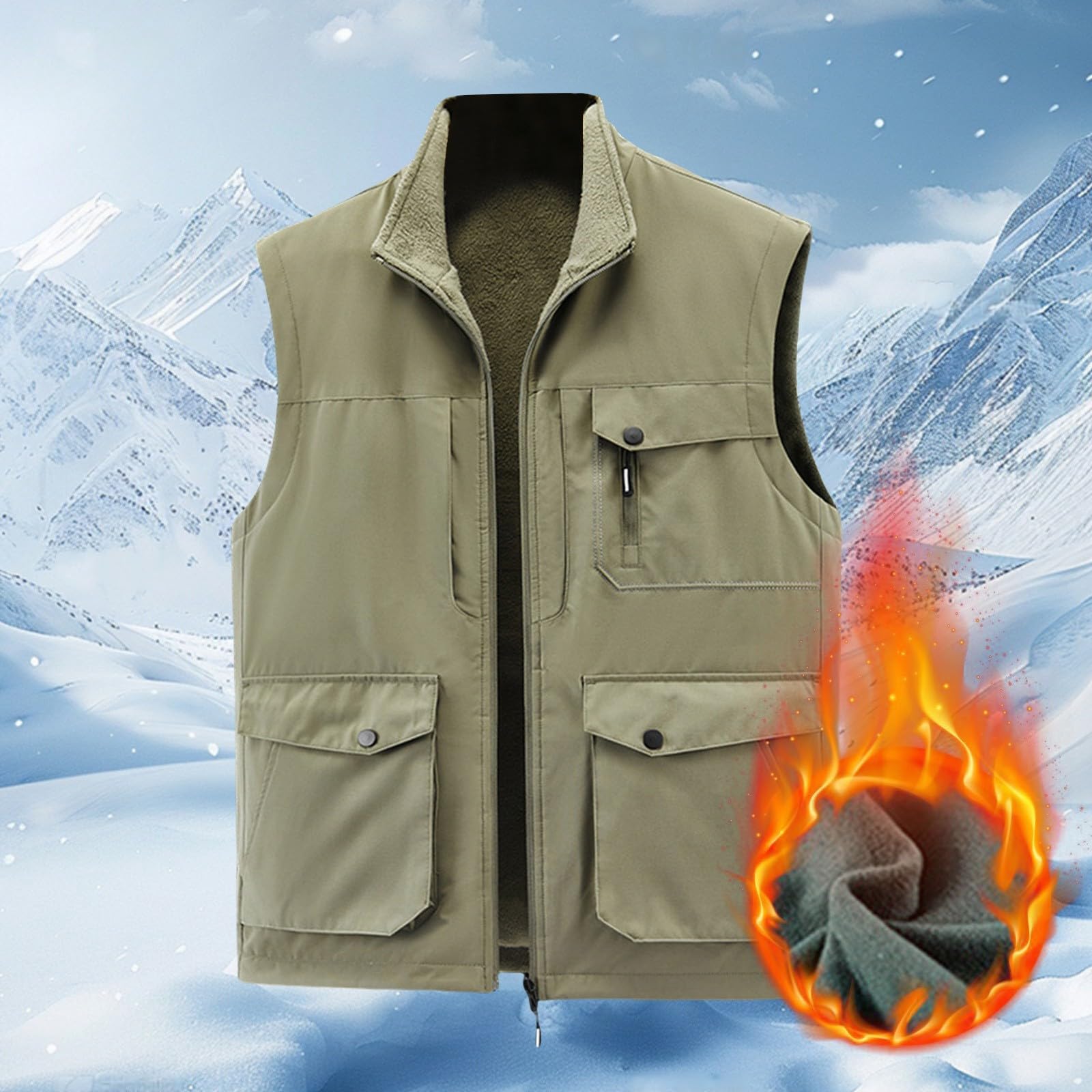 Chaleco de carga para hombre, chaleco sin mangas, chaleco calentador de cuerpo, chaleco de trabajo, forro polar, chaleco grueso, chaleco de pesca, senderismo, chaleco con múltiples bolsillos para