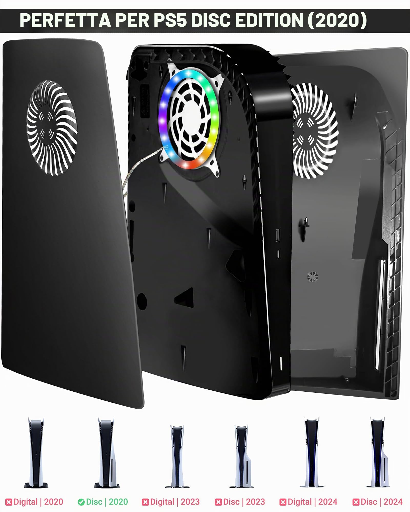 Joso Frontalino per PS5 Disc Edition, Custodia di ricambio antigraffio e antipolvere con anello RGB, Cover Skin Fit per console PS5 (CD-ROM), piastre per accessori PS5 - Disco | 2020