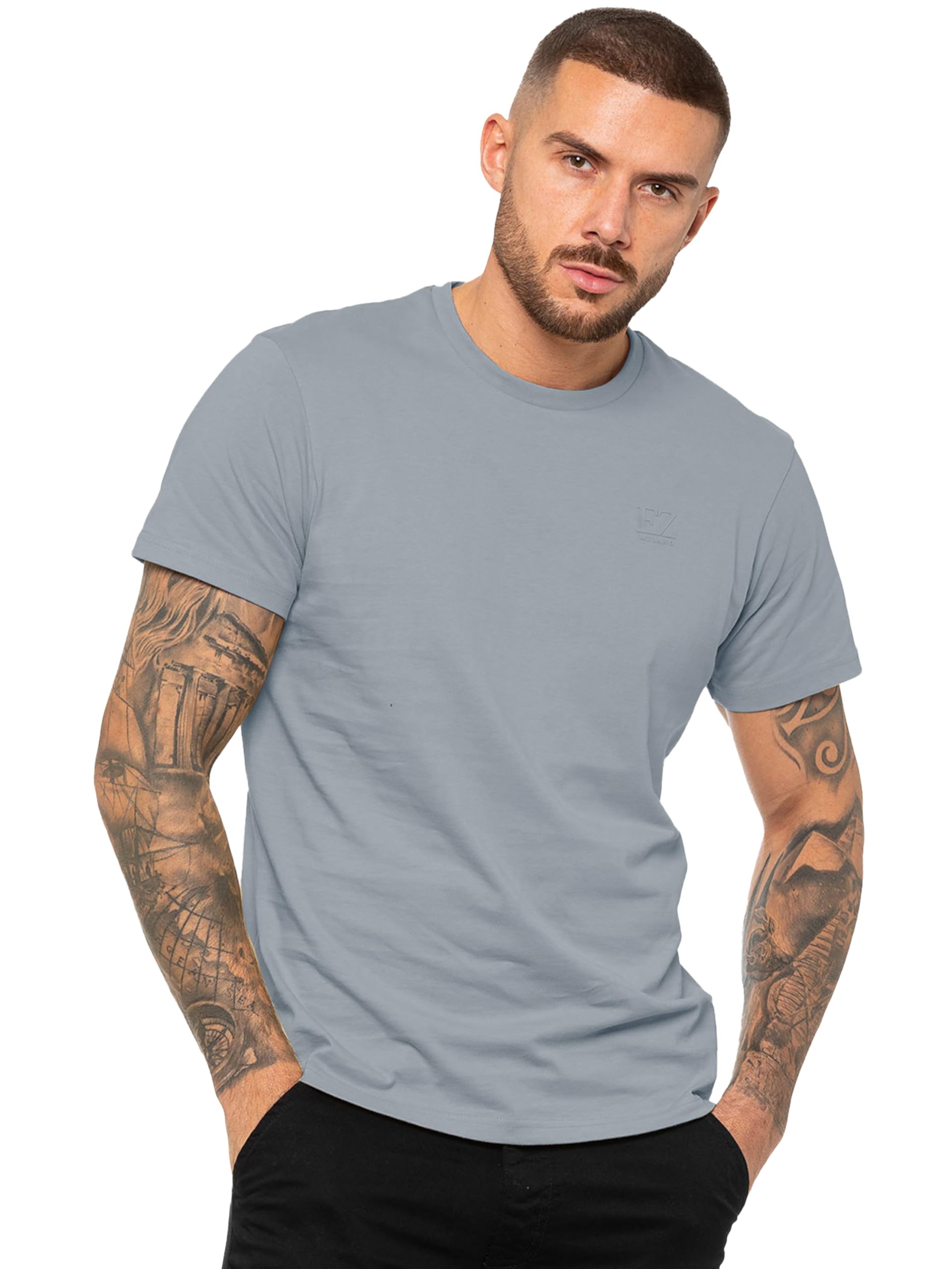 Enzo Men's Blue Crew Neck T-Shirt - Coastal - M - Coastal - 100% Cotton