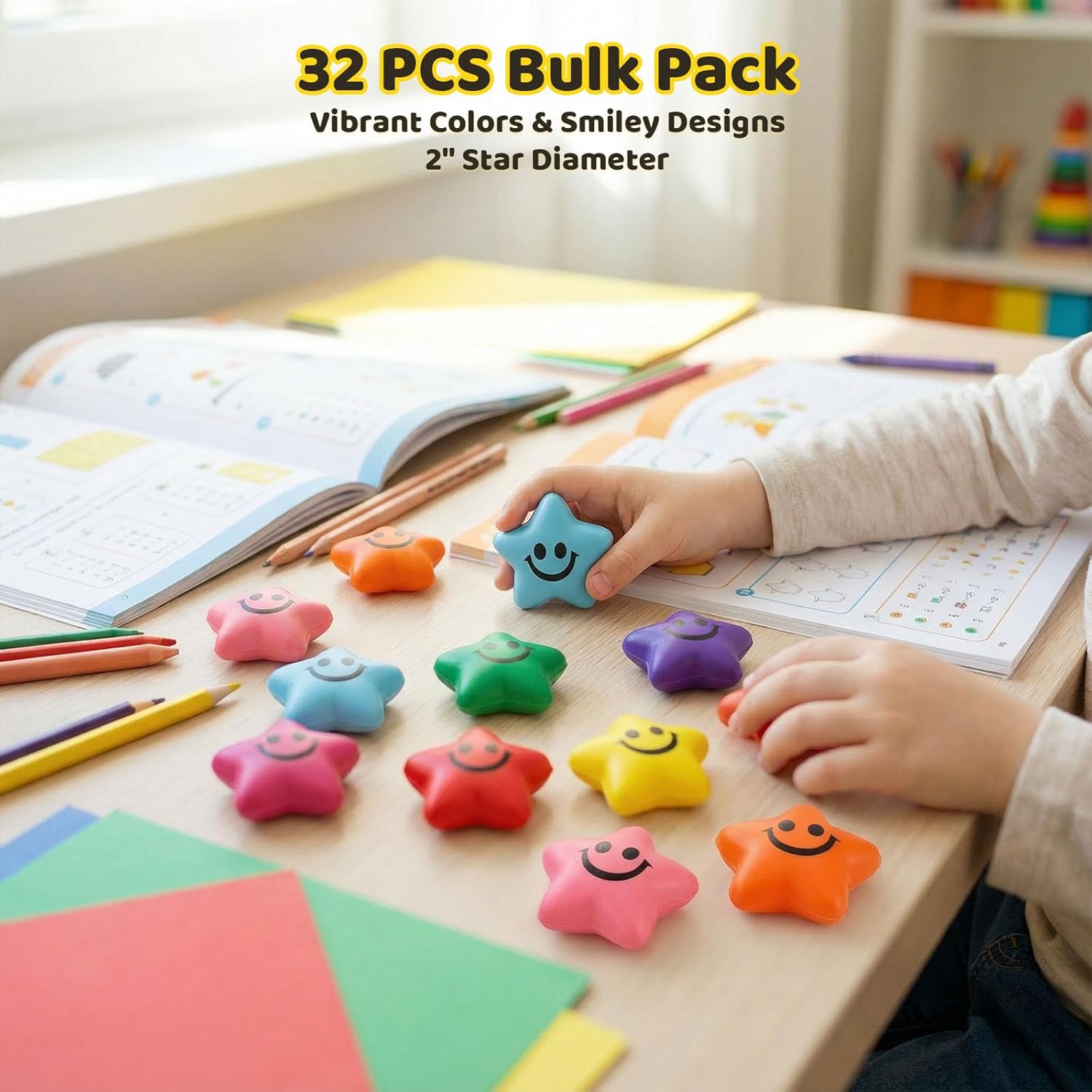 MCPINKY 32PCS Star Stress Balls for Adults & Kids, Fidget Sensory Toys Colorful Foam Smile Face Stress Balls for Birthday Graduation Party Favor Goodie Bags Stuffer Carnival Prizes, 2inch - Image 3