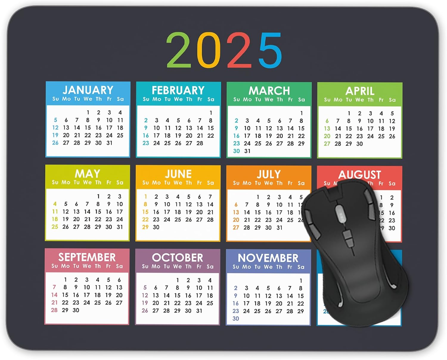 2025 Calendar Mouse pad Rectangle Gaming Nonslip Rubber Mouse Pads Office Nonslip Rubber,Mouse Pads for Computers Laptop Mouse 9.5×7.9×0.1 inch (Gray)