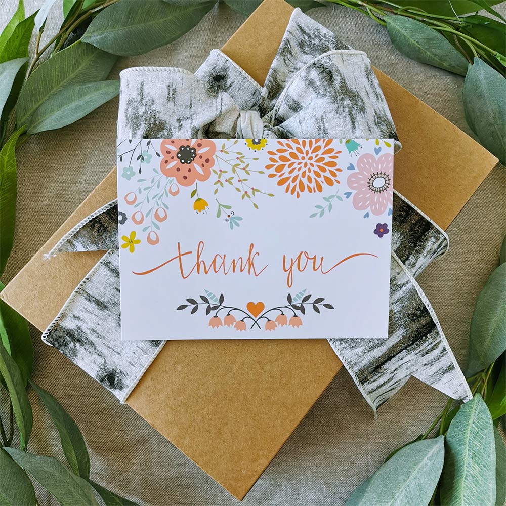 Lot de 150 cartes de remerciement vierges en vrac avec enveloppes Assortiment de 6 motifs de calligraphie florale aquarelle Cartes de vœux de remerciement Cartes de remerciement Pour mariage,