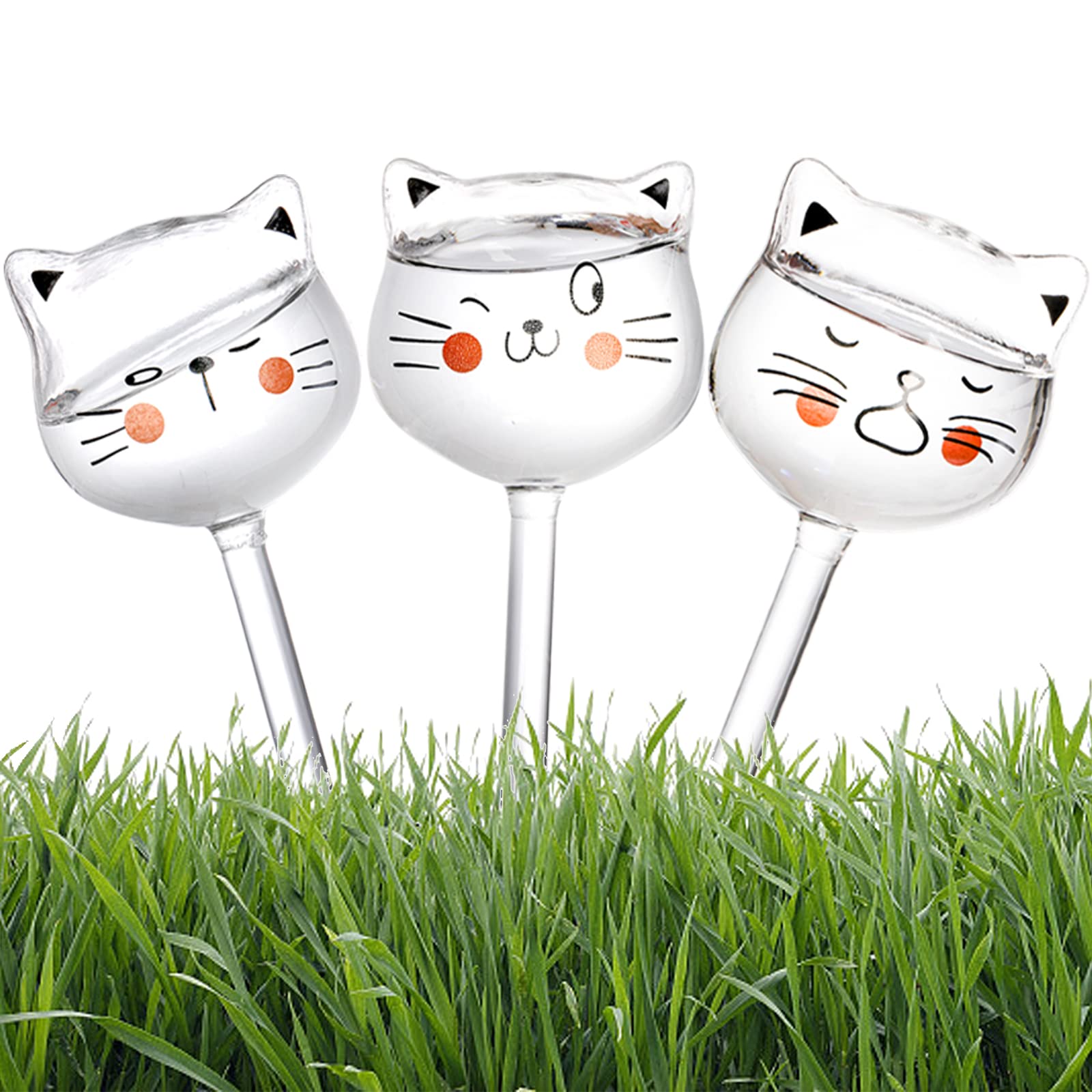 SOUJOY Lot de 6 Ampoules d'arrosage Automatique en Verre soufflé à la Main en Forme de Chat pour Plantes d'intérieur et d'extérieur
