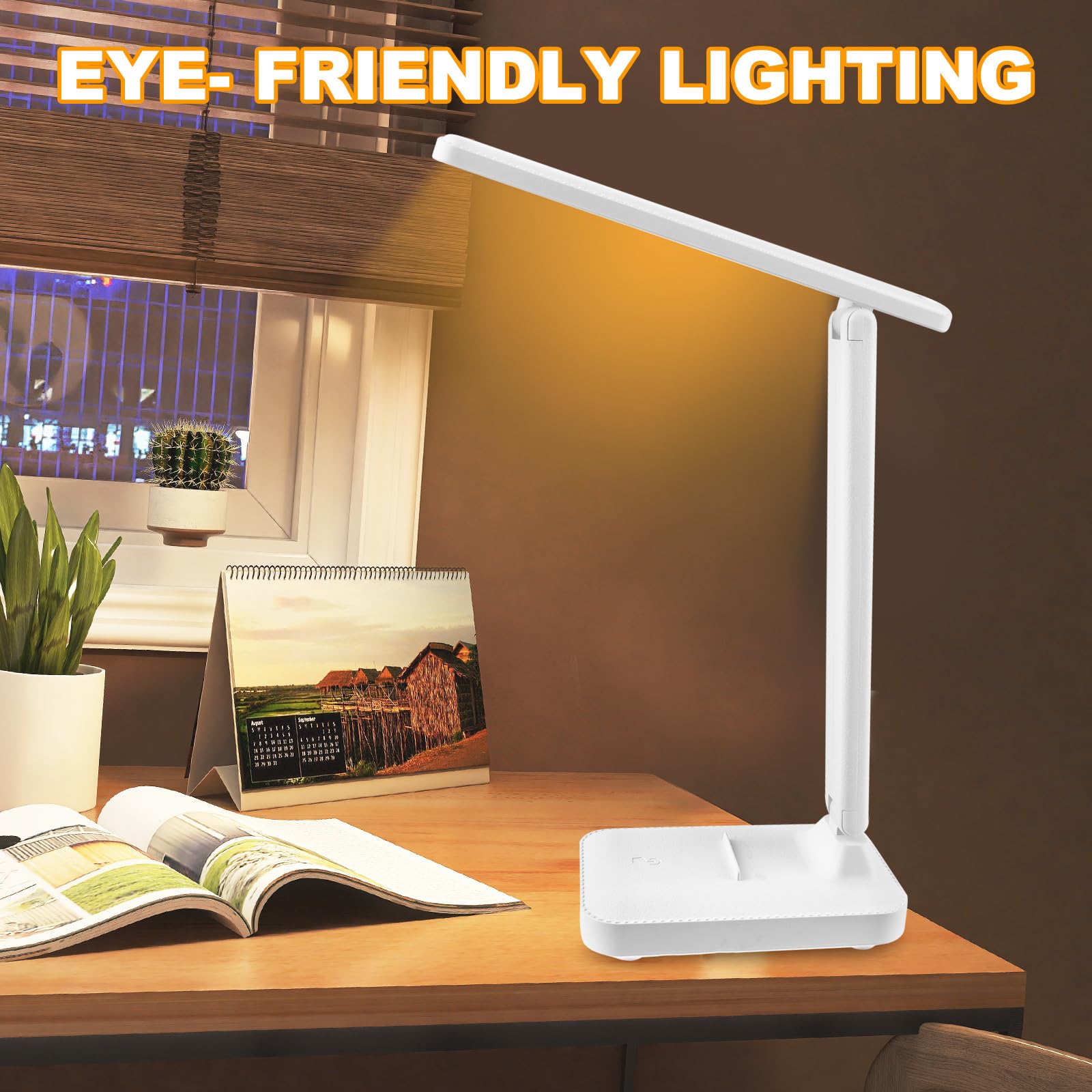 UKOFEW Lámpara Escritorio Led, Flexo Lamparas de Mesita de Noche, Plegable Lampara de Mesa, Ajustable Lamparas sin Cables 3 Modos y Atenuación Anómala para Cama,Oficina,Leer,Estudiar,Nocturna(Blanco)