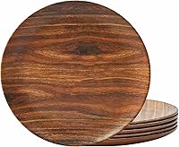 Vista 9 de TP Platos de cena de 11" de melamina, juego de 6 platos irrompibles para servir para interior y exterior, servicio para 6, grano de madera