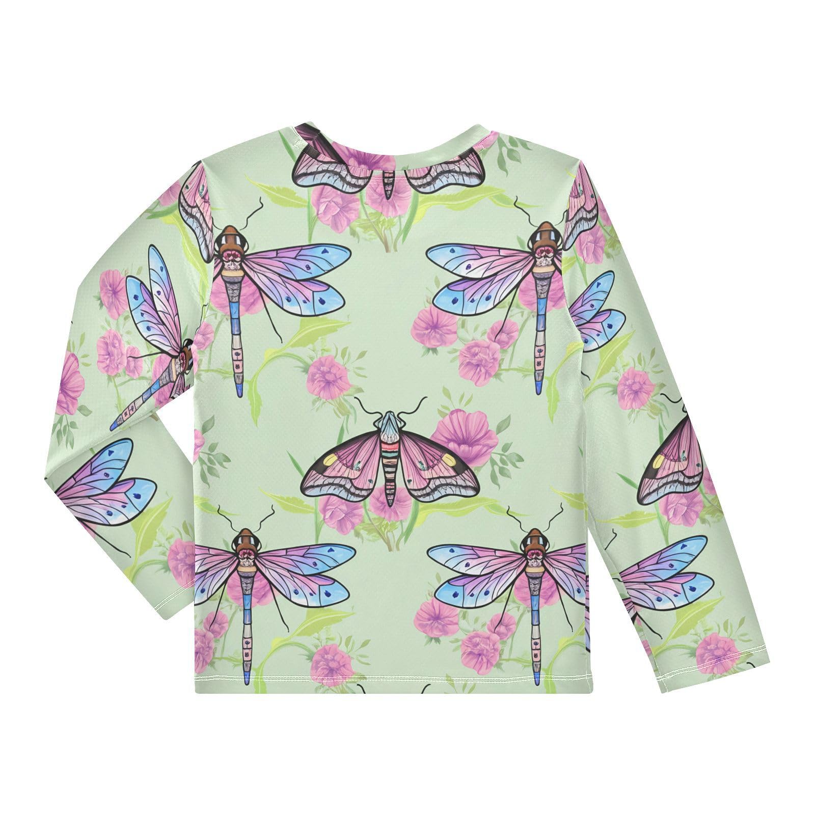 Dragonfly Butterfly Floral Green Rash Guard Shirt for Boys Sun Protection Shirt for Swimming Pool Beach UPF50+ 5-6T