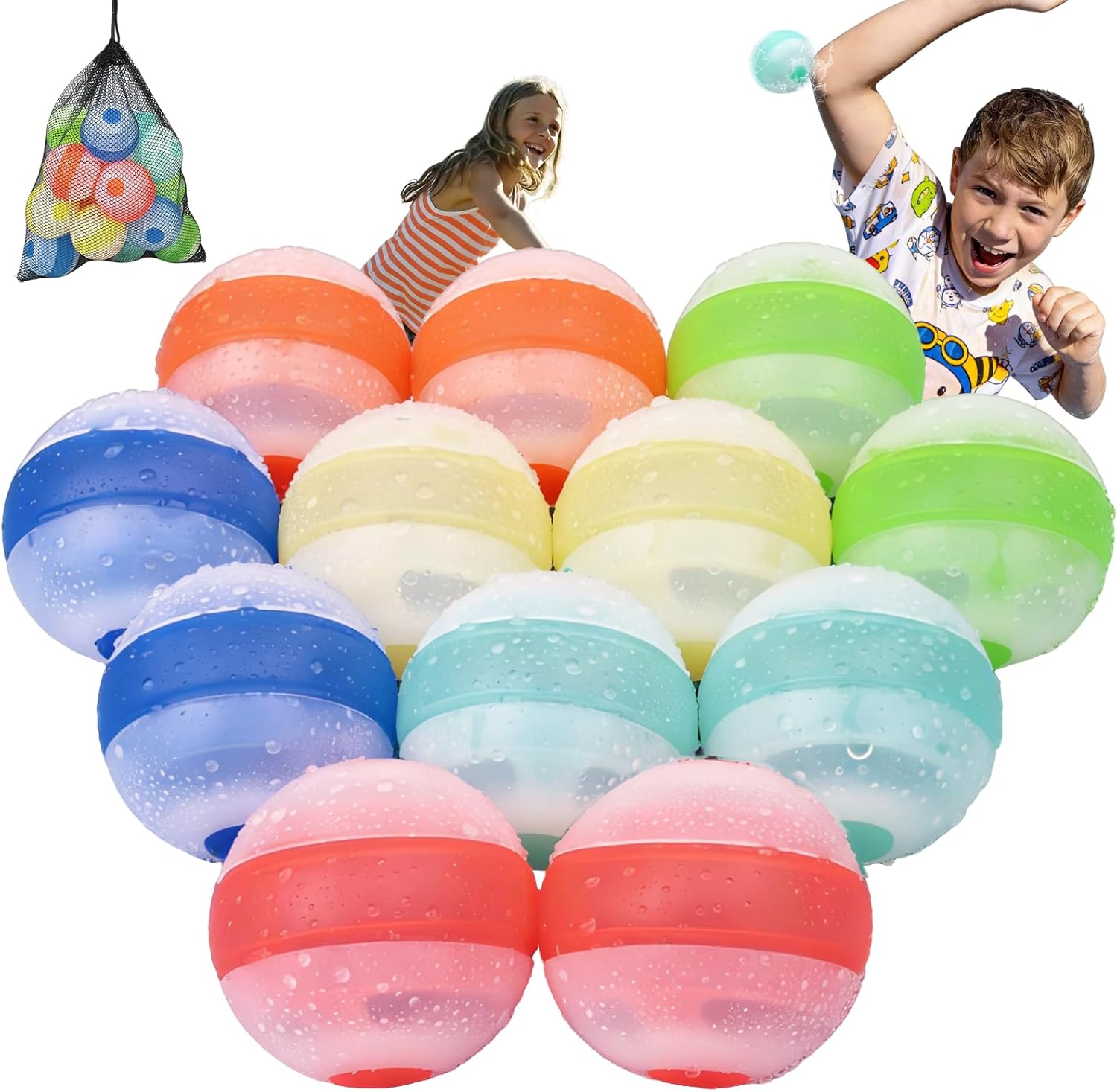 Reusable Water Bomb Balloons,Silicone Water Splash Ball with Mesh Bag,Dual-End Auto Quick-Sealing Pool Toy Water Balls, upgraded water toys for Kids/Adults Summer Water Games,Pool Party(12 pack)