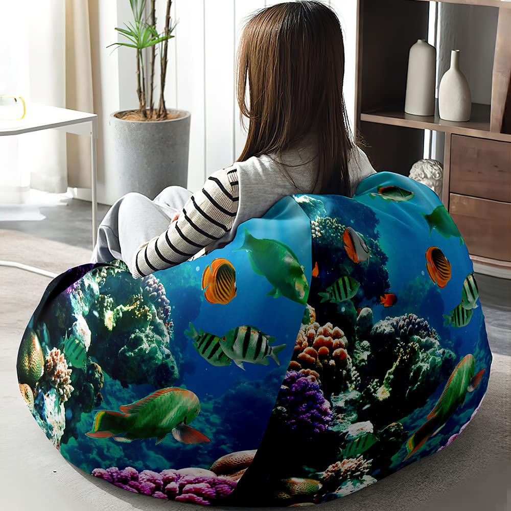 Pouf Sac à Haricots Rangement - 80x90 Cm - Bleu - Pour Enfants Et Ados - Sans Remplissage