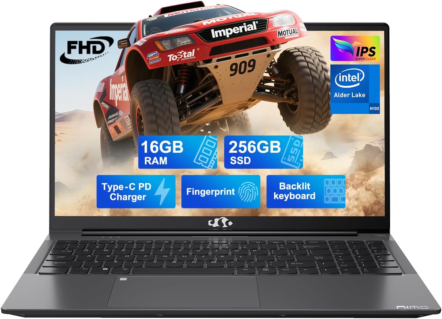 NIMO 15.6" IPS FHD-laptop, Intel Pentium Quad Core N100 16GB RAM 256GB SSD (Beat i3-1115G4, עד 3.4GHz) מחשב עם מקלדת עם מואר אחורי Type-C WiFi 6 BT5.2, לתלמיד ולבית