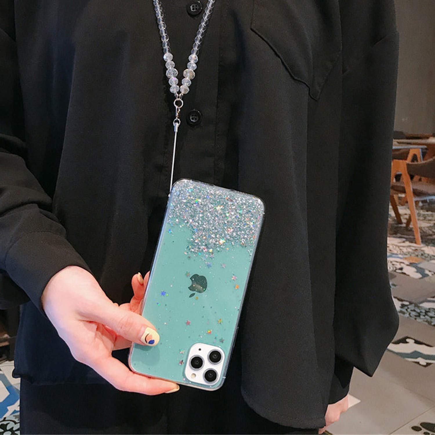 iPhone用透明シリコンケース 星型ラメ入り Amazon.co.jp: 新しい透明キラキラ星ストラップ電話ケースiphone 11