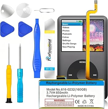 Upgraded Replacement Battery for 616-0232850mAh Battery Compatible with iPod Classic 5th - 7th Generation Video A1136 A1238 6th 80GB 6.5th 120GB 7th 160GB 5th 30GB with Repair Tool Kit
