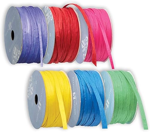 Jillson Roberts - Cinta de rafia de papel de 6 carretes de 14 pulgadas x 50 pies, disponible en 3 surtidos diferentes, perfectamente primaria