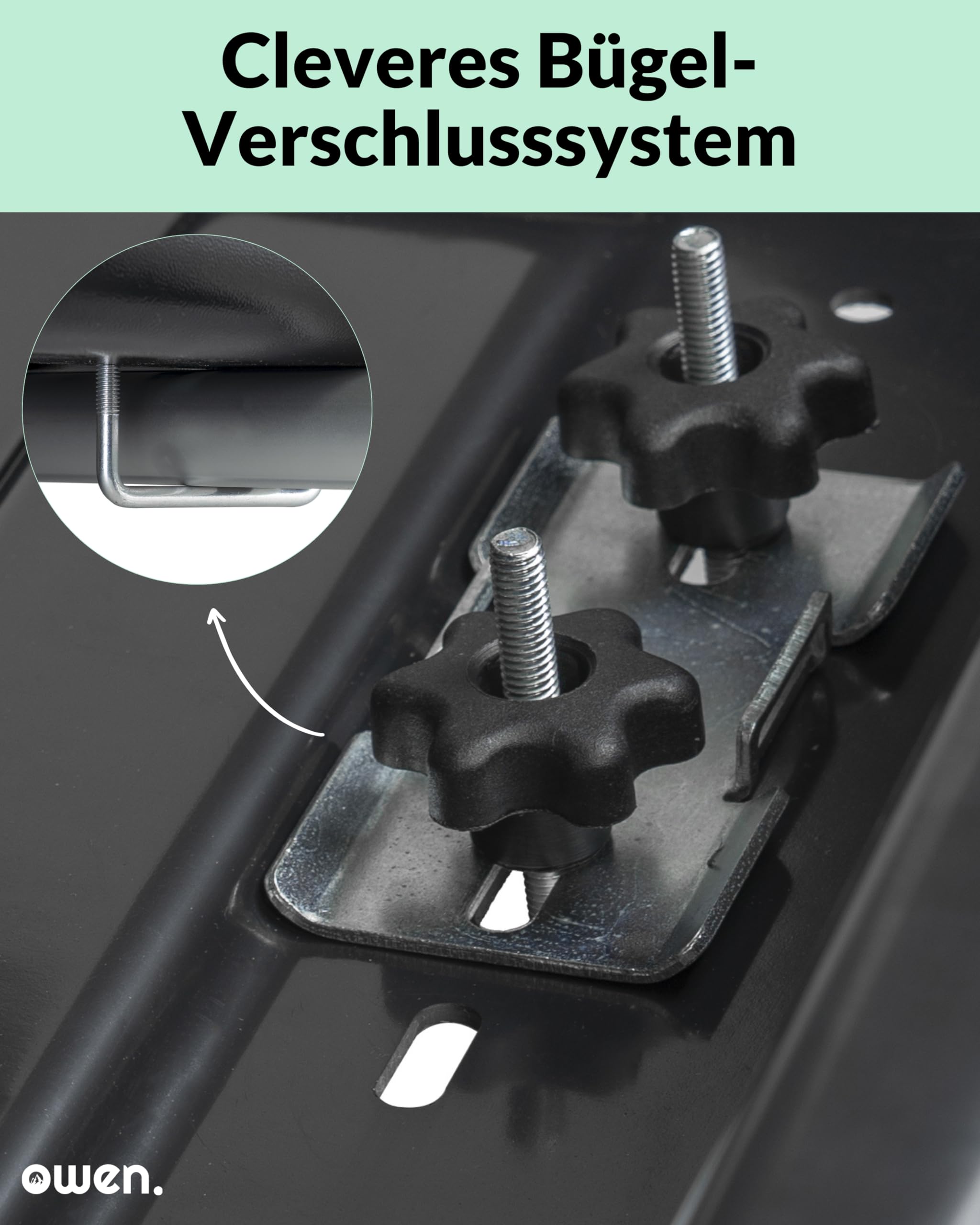 Owen Dachbox 320L | Kompakt, aerodynamisch & wetterfest | City-Crash-getestet für höchste Sicherheit | 50 kg Tragkraft | Abschließbar mit rechtsseitiger Öffnung | Einfache Montage | Glänzend Schwarz