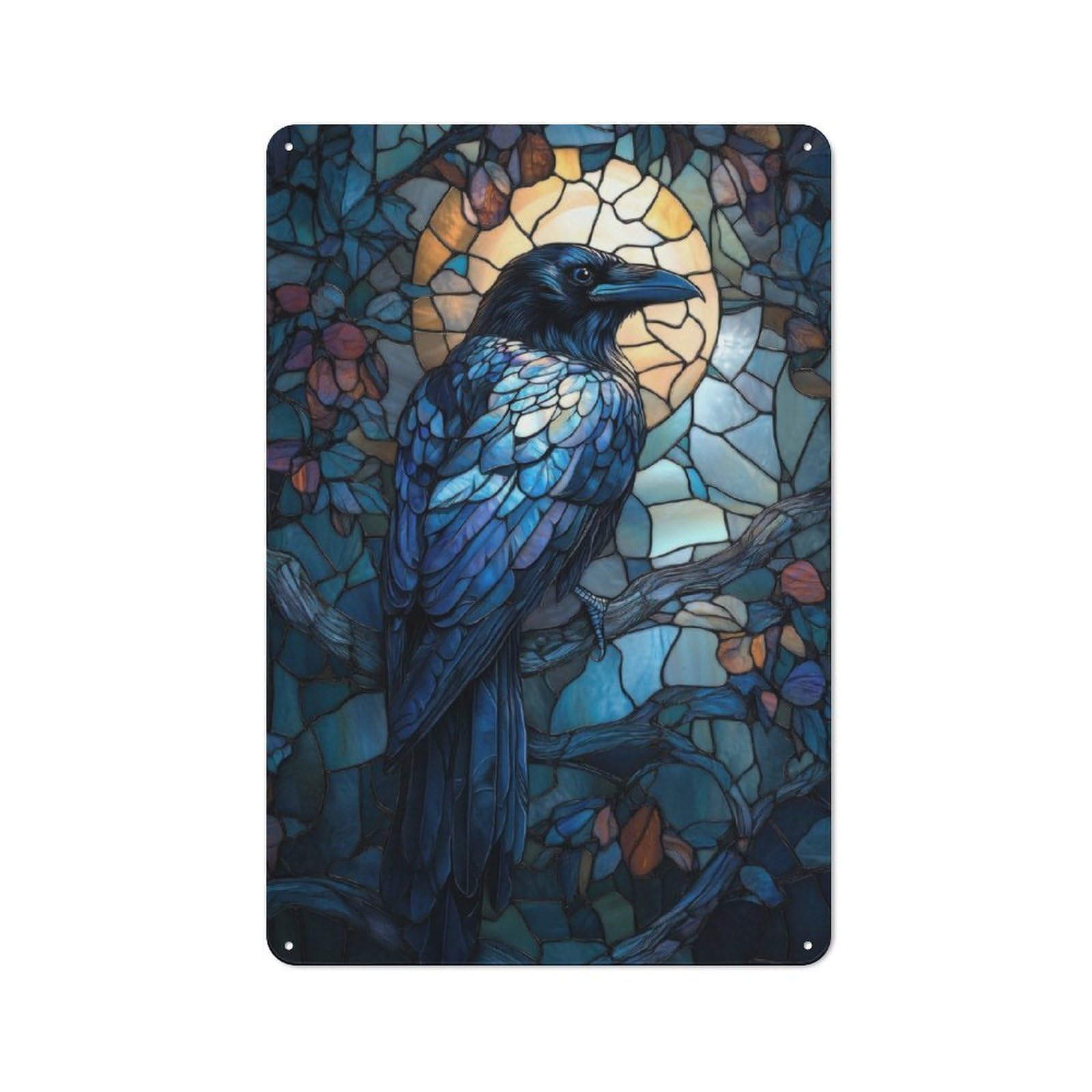 Junmoney Raven Stained Glass Retro Tin Sign 30X20cm For Hobby Room Or Studio, New-Space Wall Decor For Creative Interior Collectors