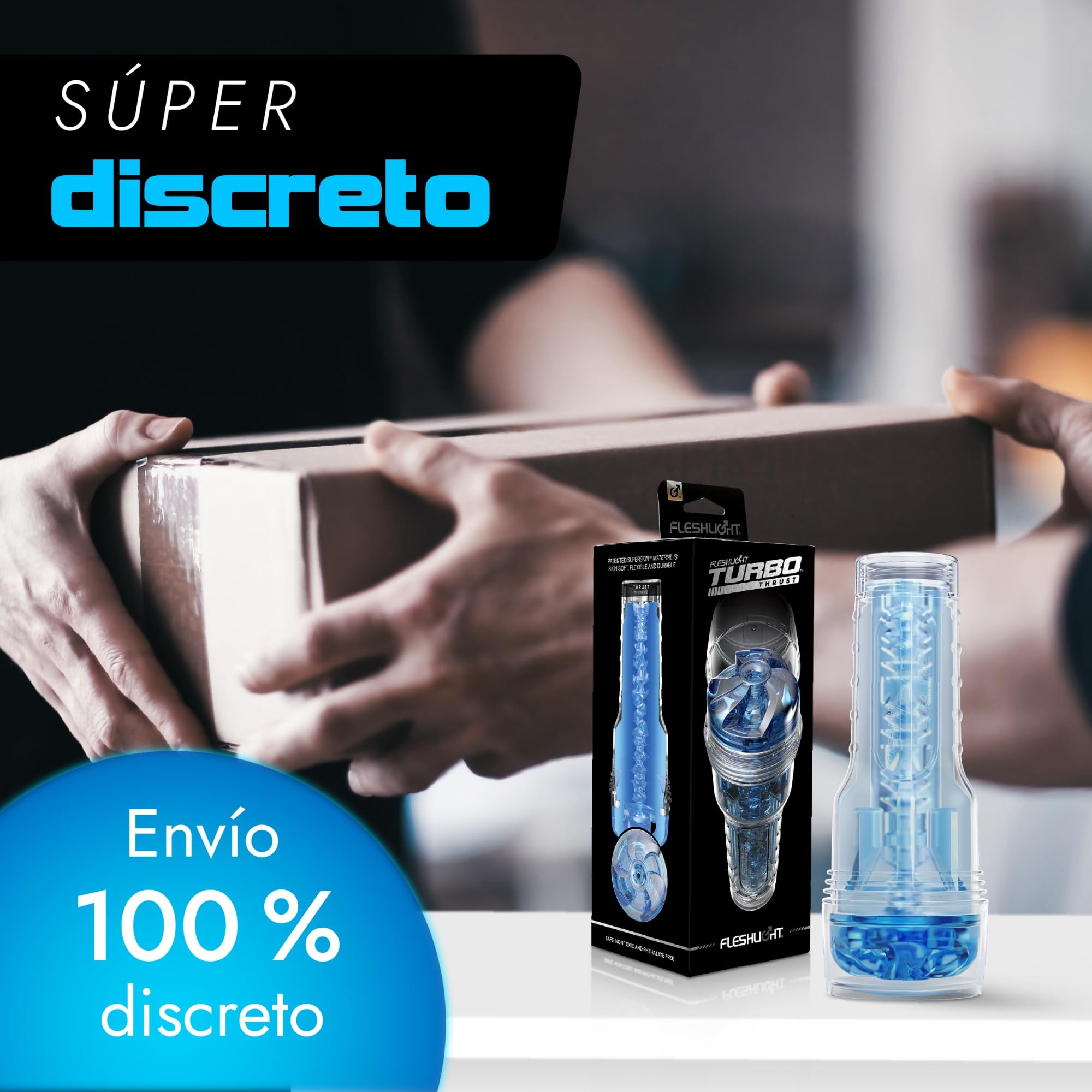 Fleshlight - Turbo Thrust Blue Ice - Masturbador Oral Masculino - Experiencia Real - Textura Thrust – Tres Niveles de Inserción – Orificio No Anatómico - Fácil de Limpiar