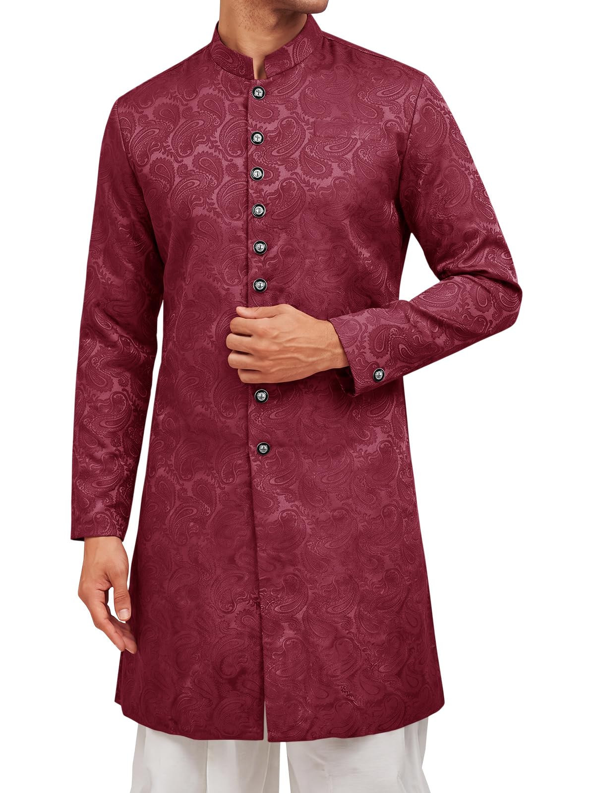 Mens Kurta Sherwani Coats Kaftan Indian Ethnic Royal Suits Mandarin Collar Wedding Festive Party Blazer-image-48