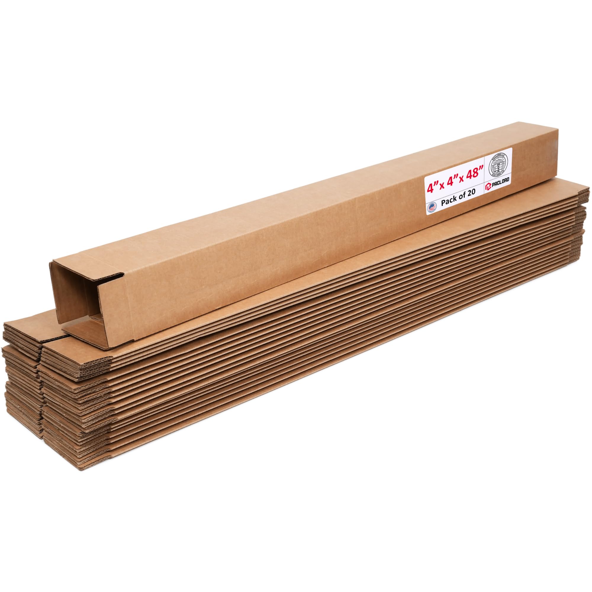 Tall Cardboard Boxes 4"L x 4"W x 48"H (Pack of 20) - USA-Made Packing Boxes for Moving, Shipping, or Storage - USPS, UPS, FedEx Approved - Professional Packing Supplies for Moving | USA-Made Packing Boxes for Moving, Shipping, or Storage - USPS, UPS, FedEx Approved - Professional Packing Supplies