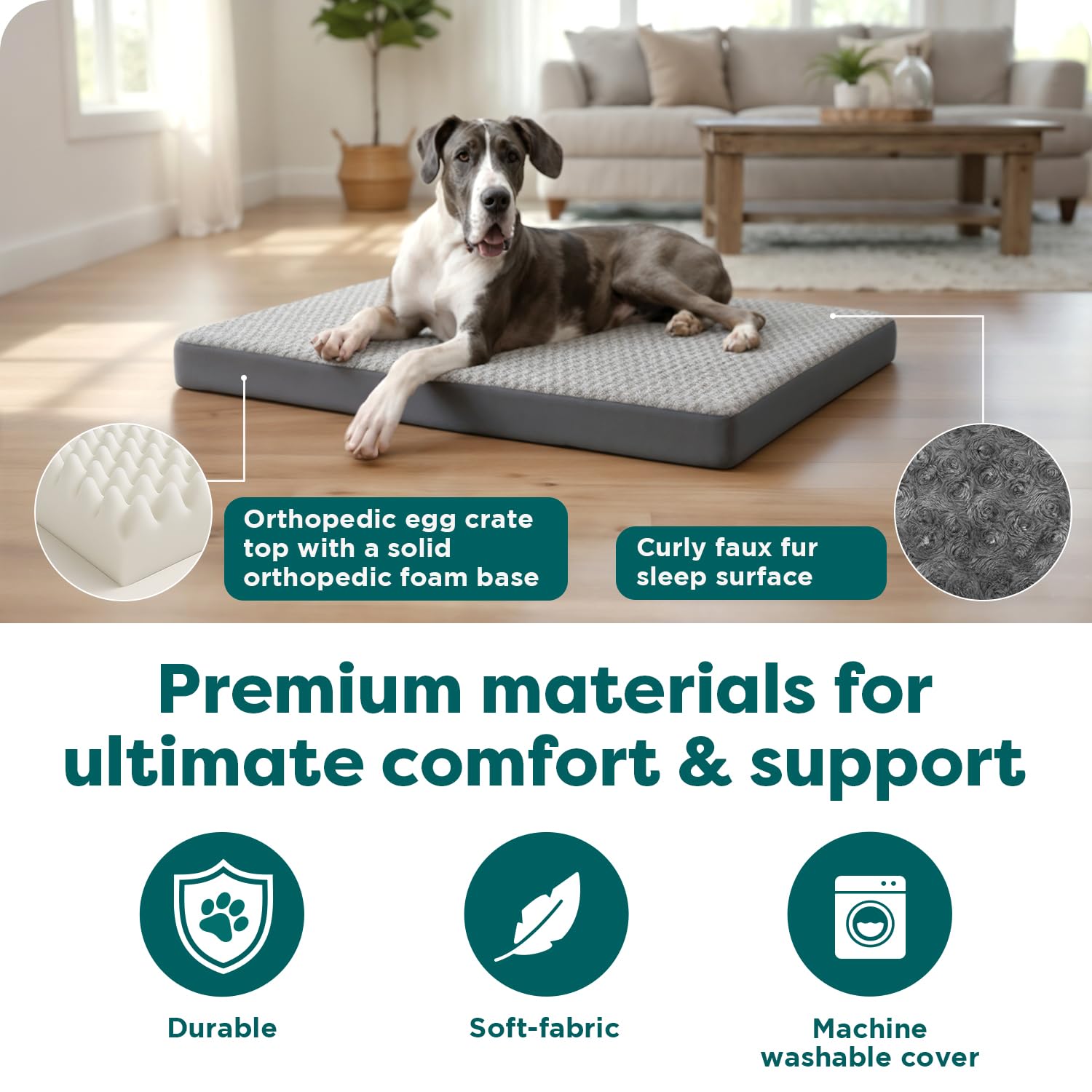 Furhaven XXL Orthopedic Dog Bed Ultra Plush Faux Fur & Suede Mattress w/Removable Washable Cover - Gray, Jumbo Plus (XX-Large)
