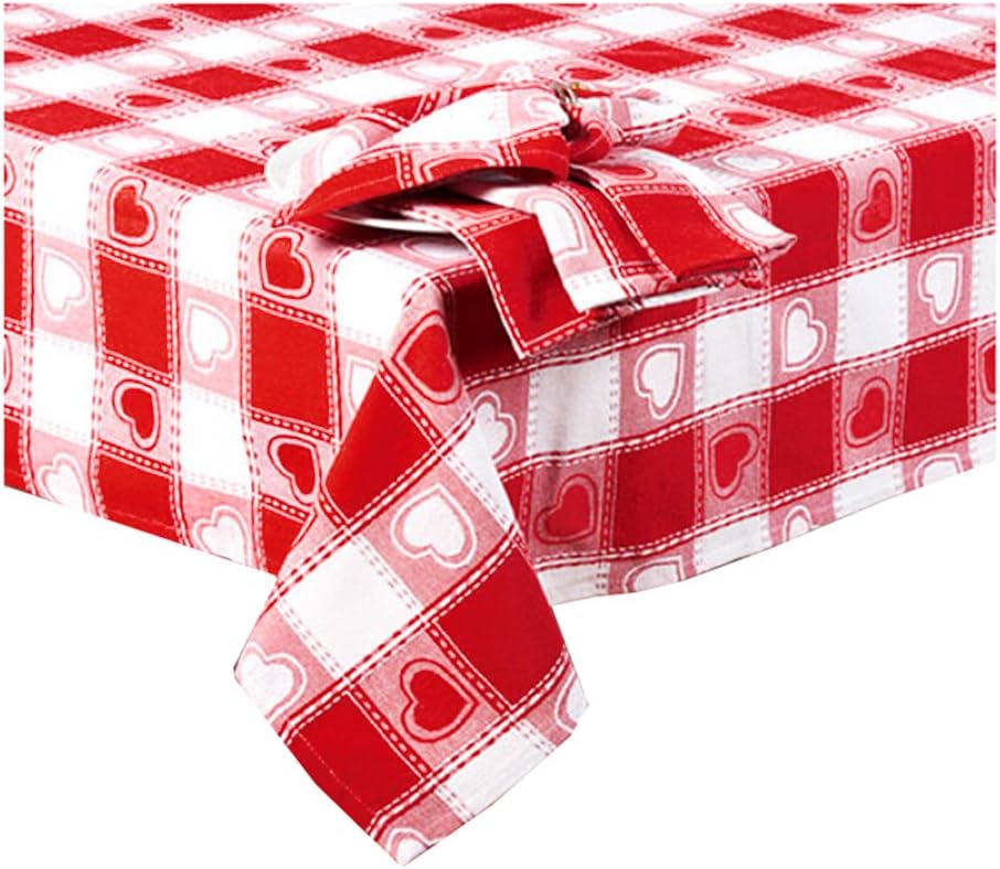 Valentine’s Day Red White Hearts Galore Woven Fabric Tablecloth (52 x 70 Rectangle/Oblong)