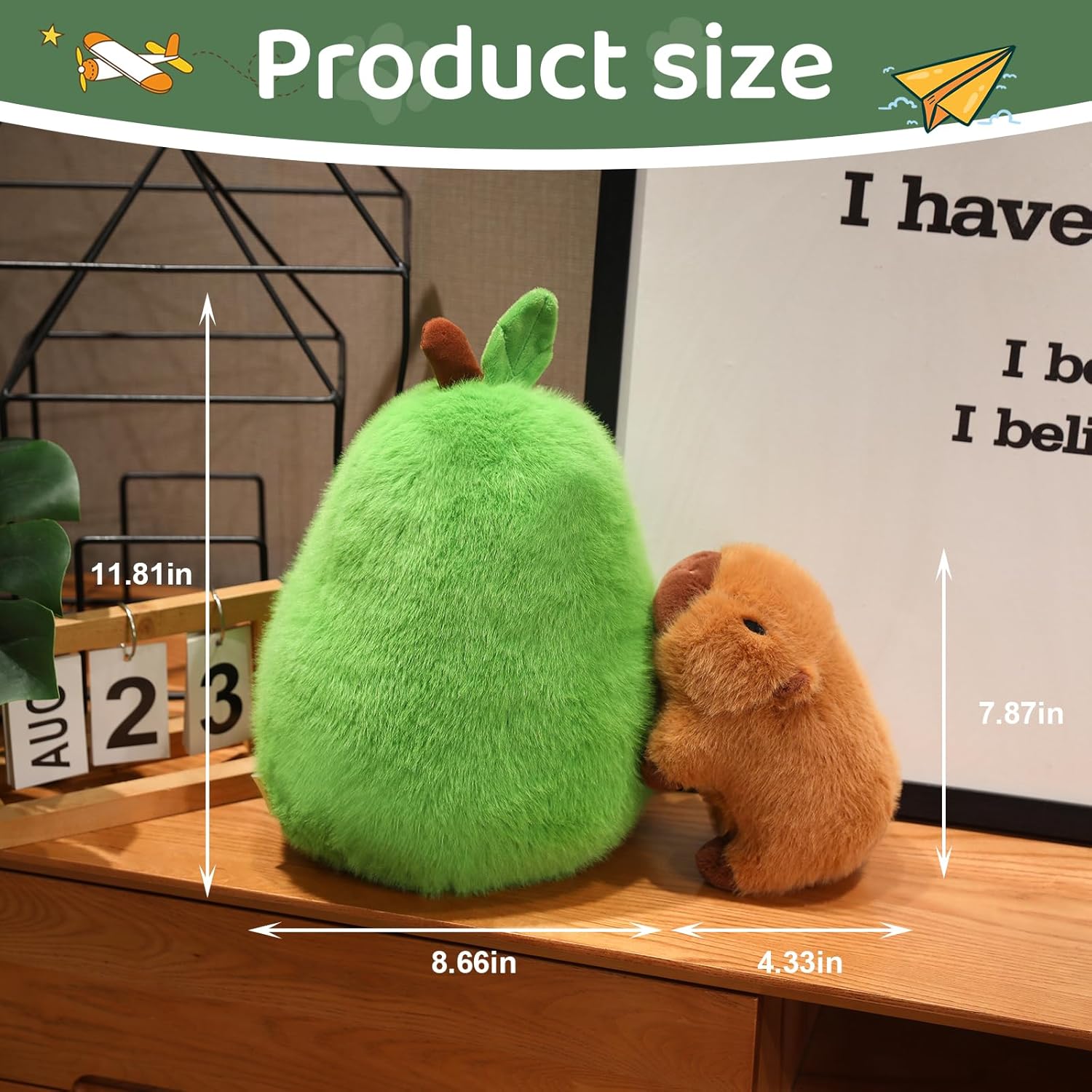 Avocado Capybara Plush, 13.7 Inch Soft Stuffed Animal, Cute Avocado Plush Toy Pillow Doll for Kids and Adults