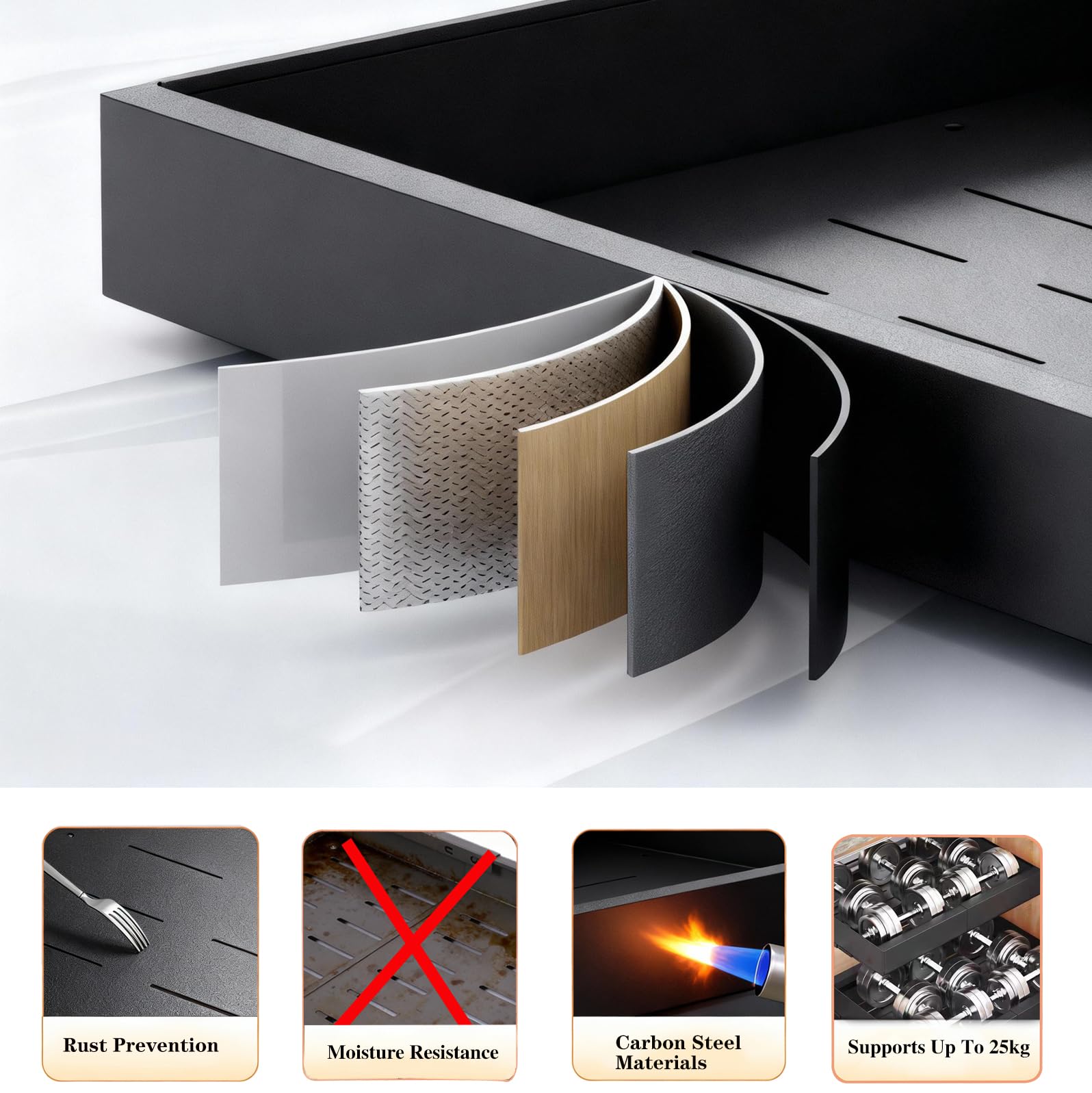 Cassetto Estraibile Cucina, Cassetti Estraibili con Adesivo, Ripiano Estraibile per Dispensa, Larghezza Regolabile, Nessuna Foratura, per Mobili da Cucina e Armadi