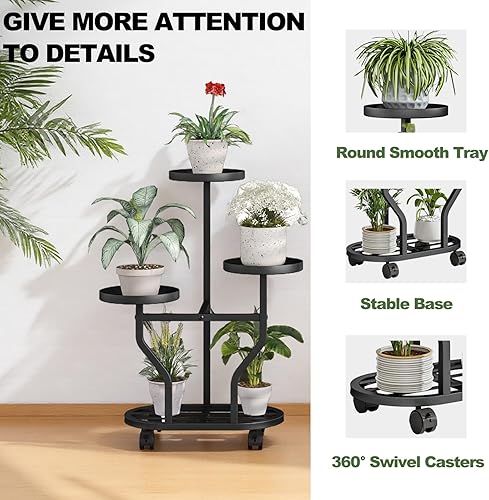 Miniatura 4 de Soporte para plantas con ruedas de metal de 3 niveles, estante esquinero de flores para múltiples plantas, estante de exhibición para dormitorio,