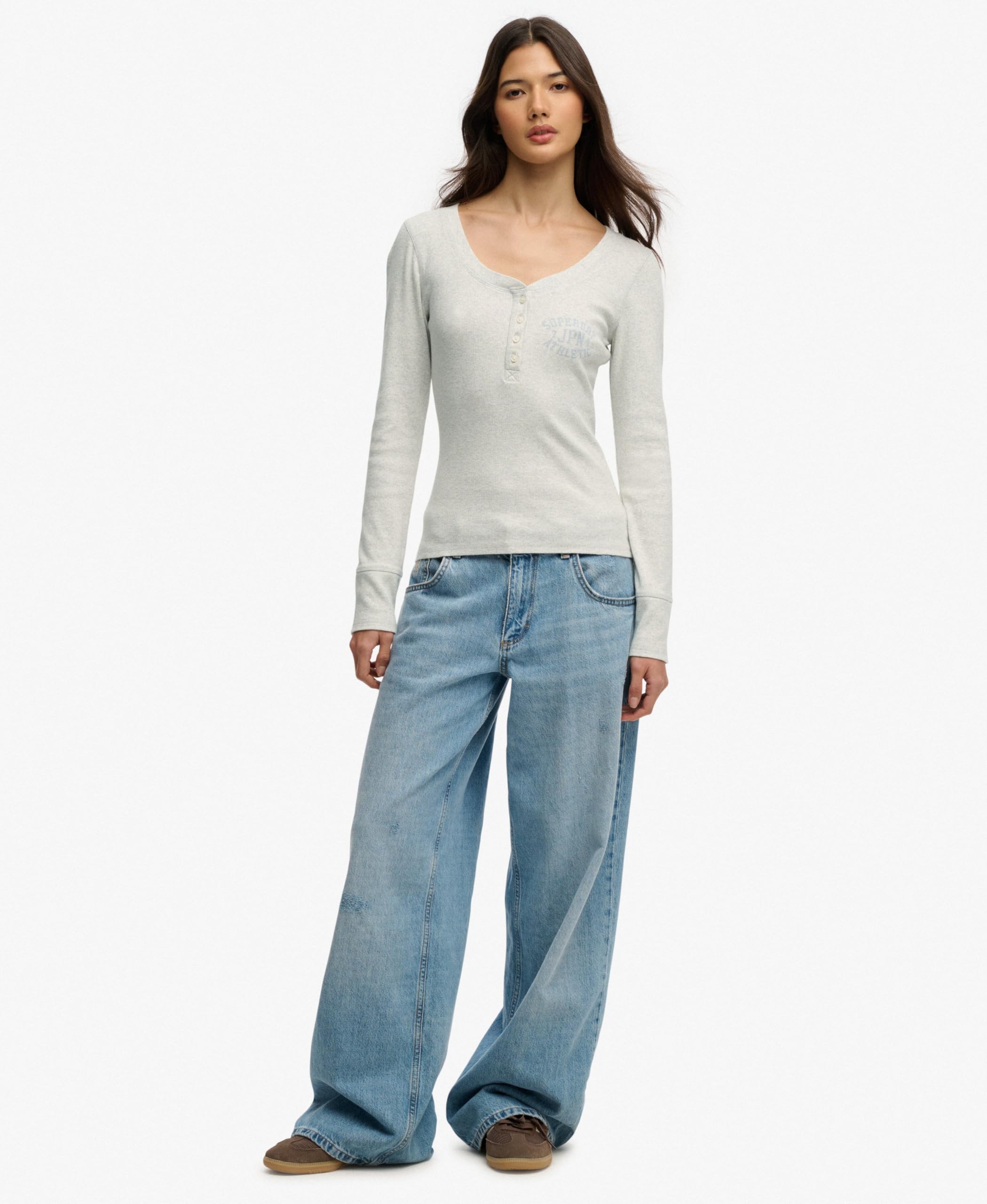 Superdry Damen Athletic Langarmshirt mit Knopfleiste