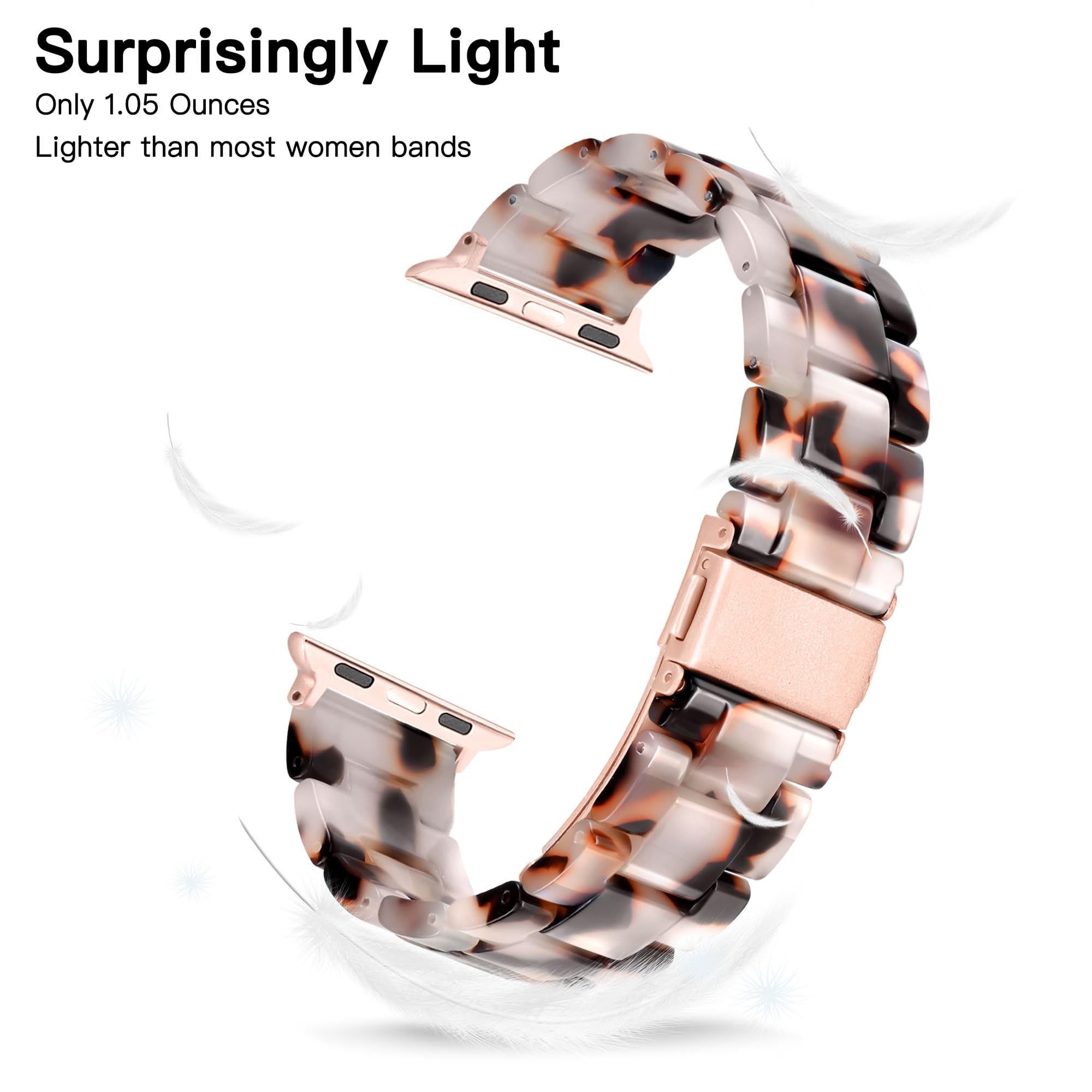 Melyis Resin Band for Apple Watch Bands 42mm 41mm 40mm 38mm fit Apple Watch Bands for Women 40mm iWatch Bands for Women Strap for Apple Watch Series 11 10 9 SE 8 7 6 5 4 3 2-Tortoiseshell Bro product thumbnail 4