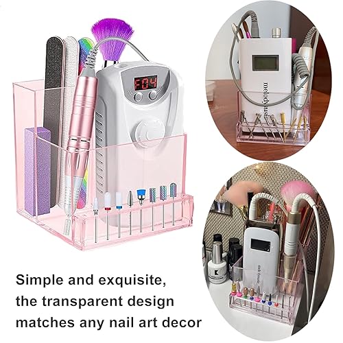 Miniatura 4 de Sealhuan Mini máquina de taladro de uñas y caja de almacenamiento, organizador profesional de exhibición de soporte de broca de pulido de uñas