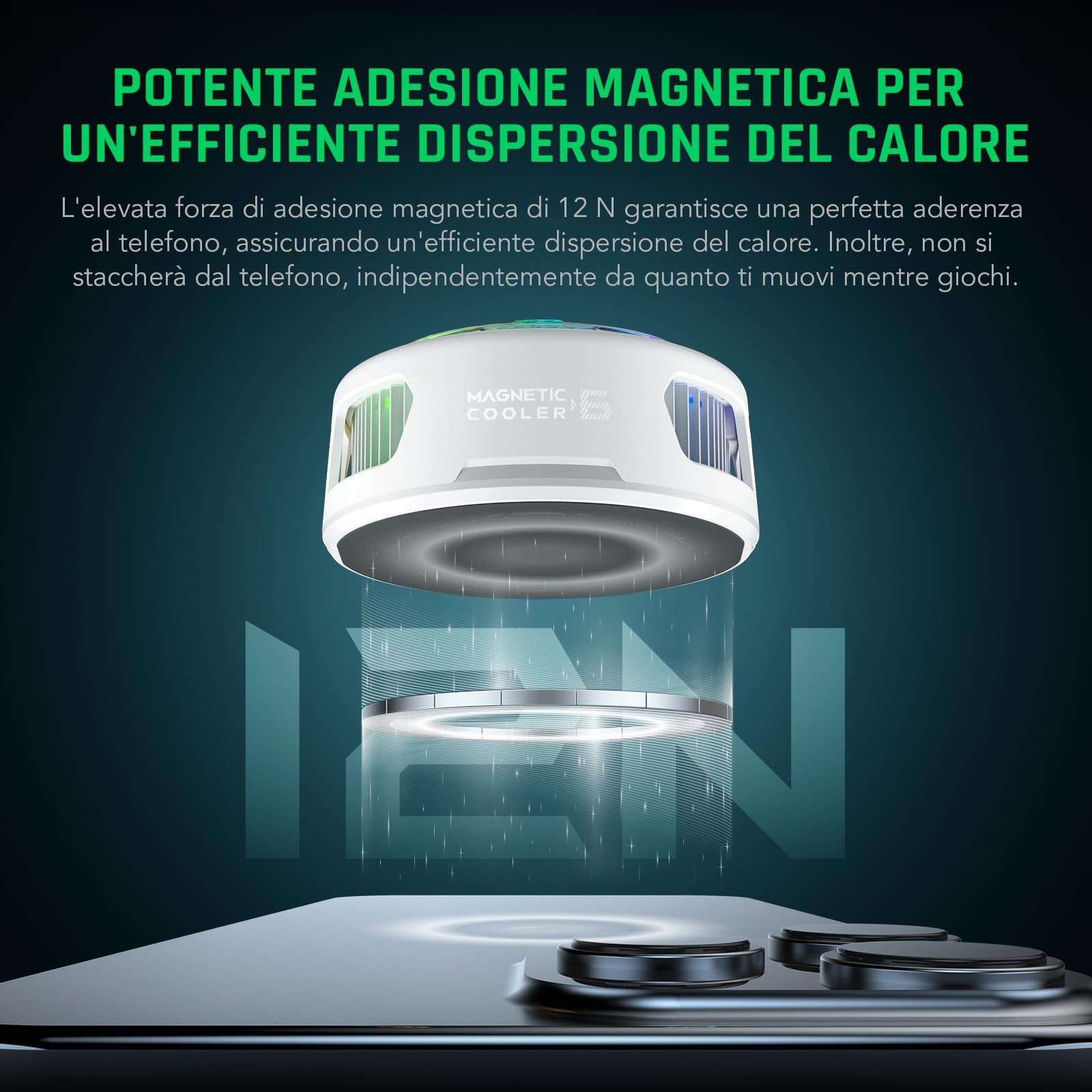 Black Shark FunCooler 6 Raffreddatore Magnetico per Telefono per Gaming, Ventola di Raffreddamento Portatile con Luce RGB, Radiante per Telefono Controllato da App per Serie Magnetica iPhone(Bianco)