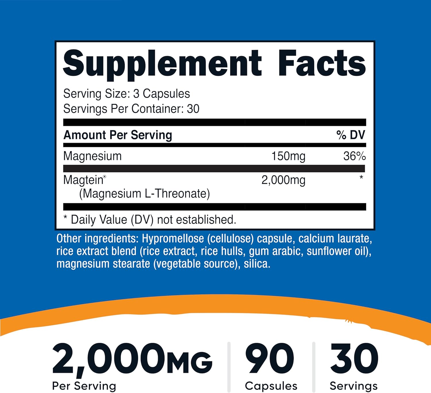 Nutricost Magtein Magnesium L-Threonate 2,000mg, 90 Capsules - Gluten Free, Vegetarian, 30 Servings