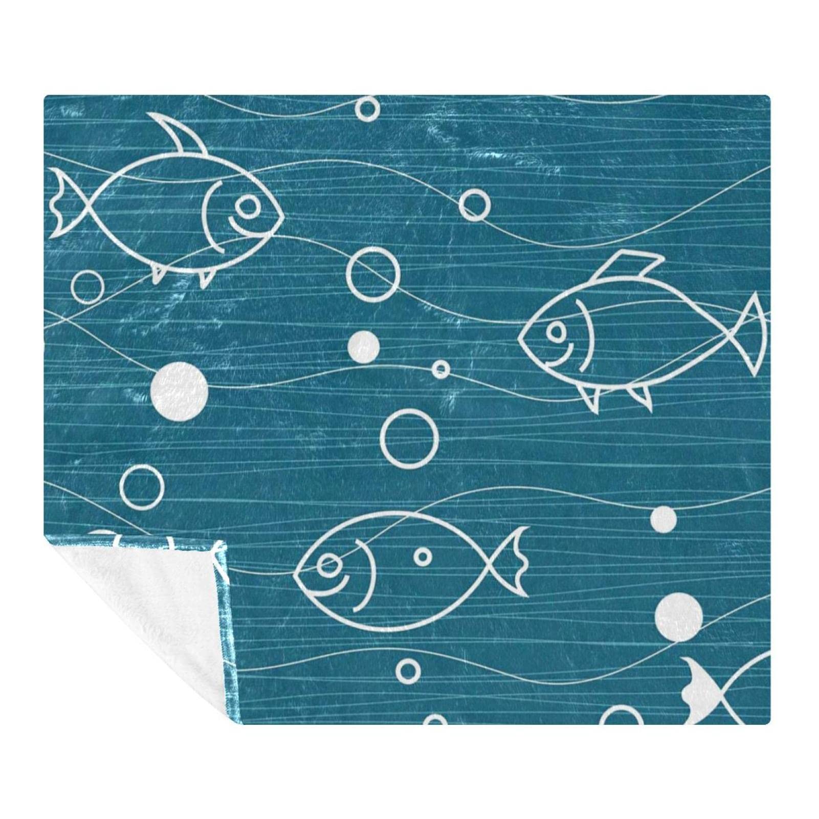 Couverture polaire poisson bleu de l'océan contre le froid pour sol et canapé de chambre douillet