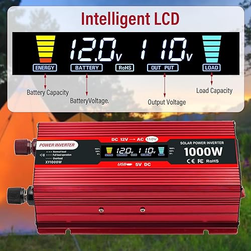 Miniatura 5 de Inversor de corriente para automóvil de 12 V a 110 V 1000 W2000 W (pico) Inversores de potencia para vehículos, camiones, hogar, con dos salidas de