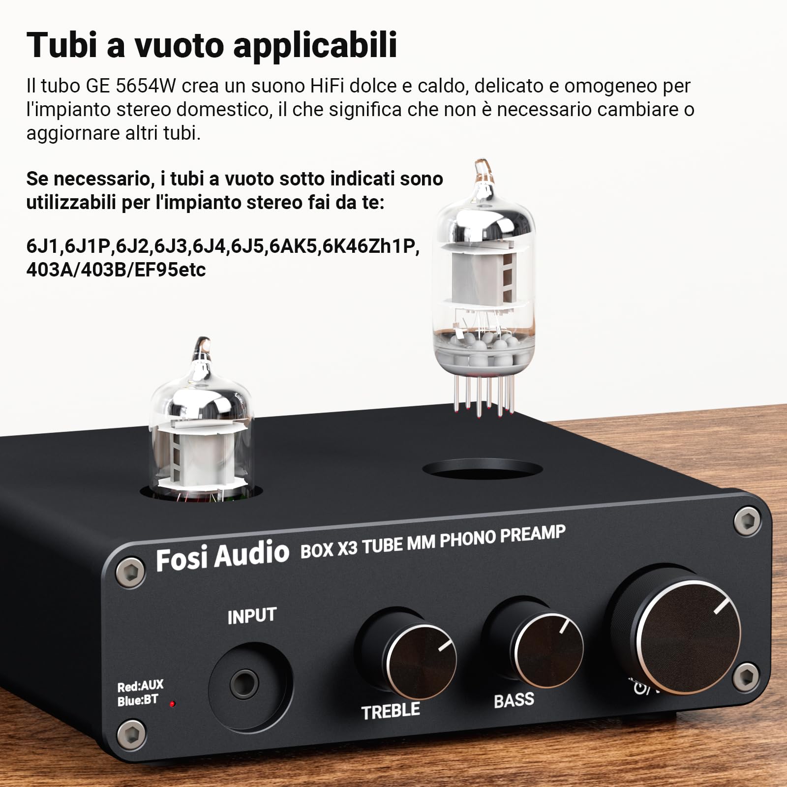 Fosi Audio BOX X3 Tube Phono Preamplificatore Giradischi Bluetooth 5.0 Mini Stereo Hi-Fi