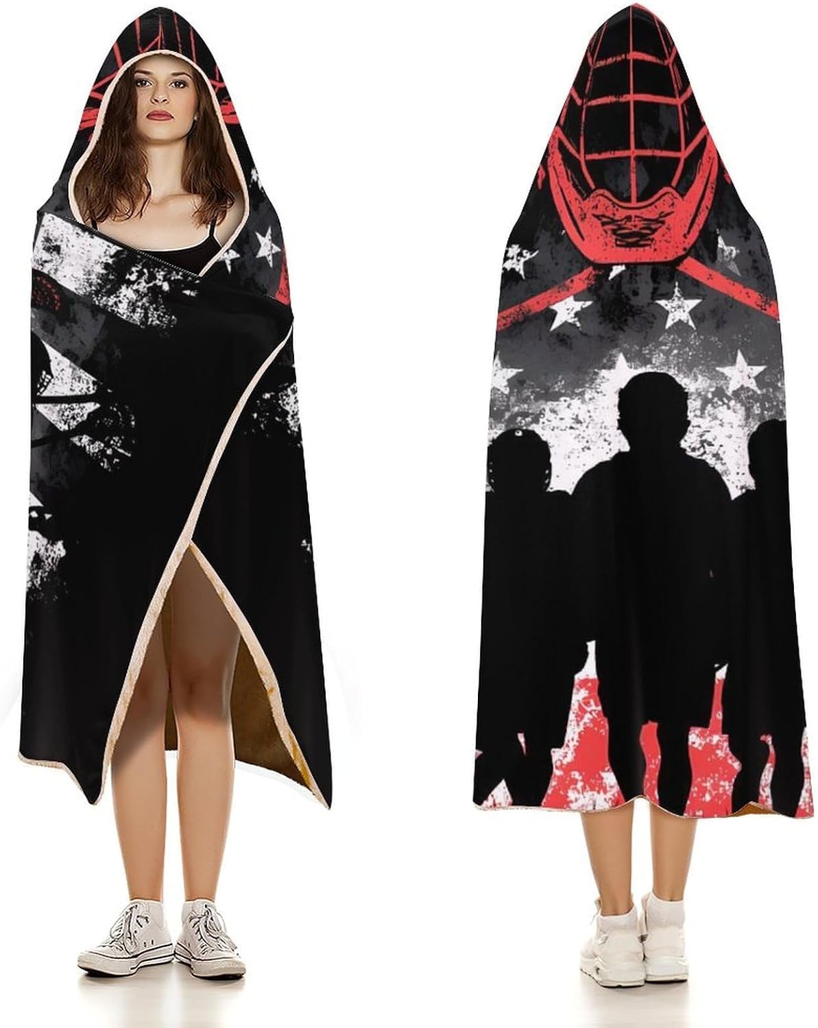 US Flag Lacrosse Wearable Blanket Oversized Throw Cape | Cozy Hooded Blanket Gifts for Women Men