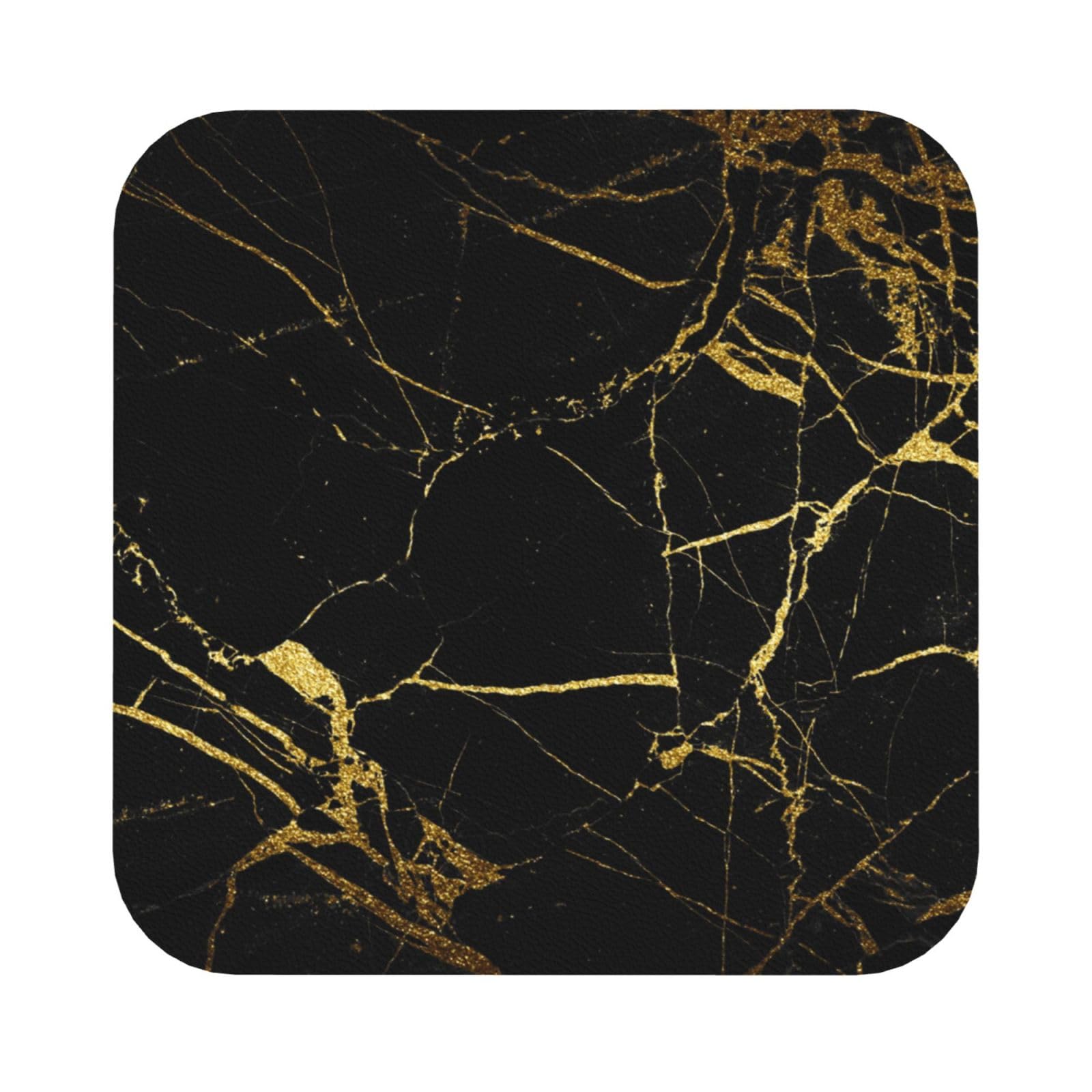 black and gold background PU Leather Coasters Set of 6 Square Drink Coasters