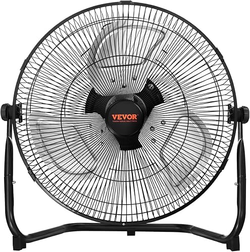 VEVOR Ventilador de piso, ventilador industrial de alta velocidad de 3 velocidades, 14 pulgadas, 2560 CFM, inclinación ajustable de 360°, 19.69