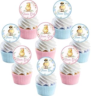36Pcs Chicken Themed Gender Reveal Cupcake Toppers Pink Blue Gender Reveal Party Cake Decorations Double Sided Cupcakes Decor for Baby Shower Boy or Girl Party Decor Supplies