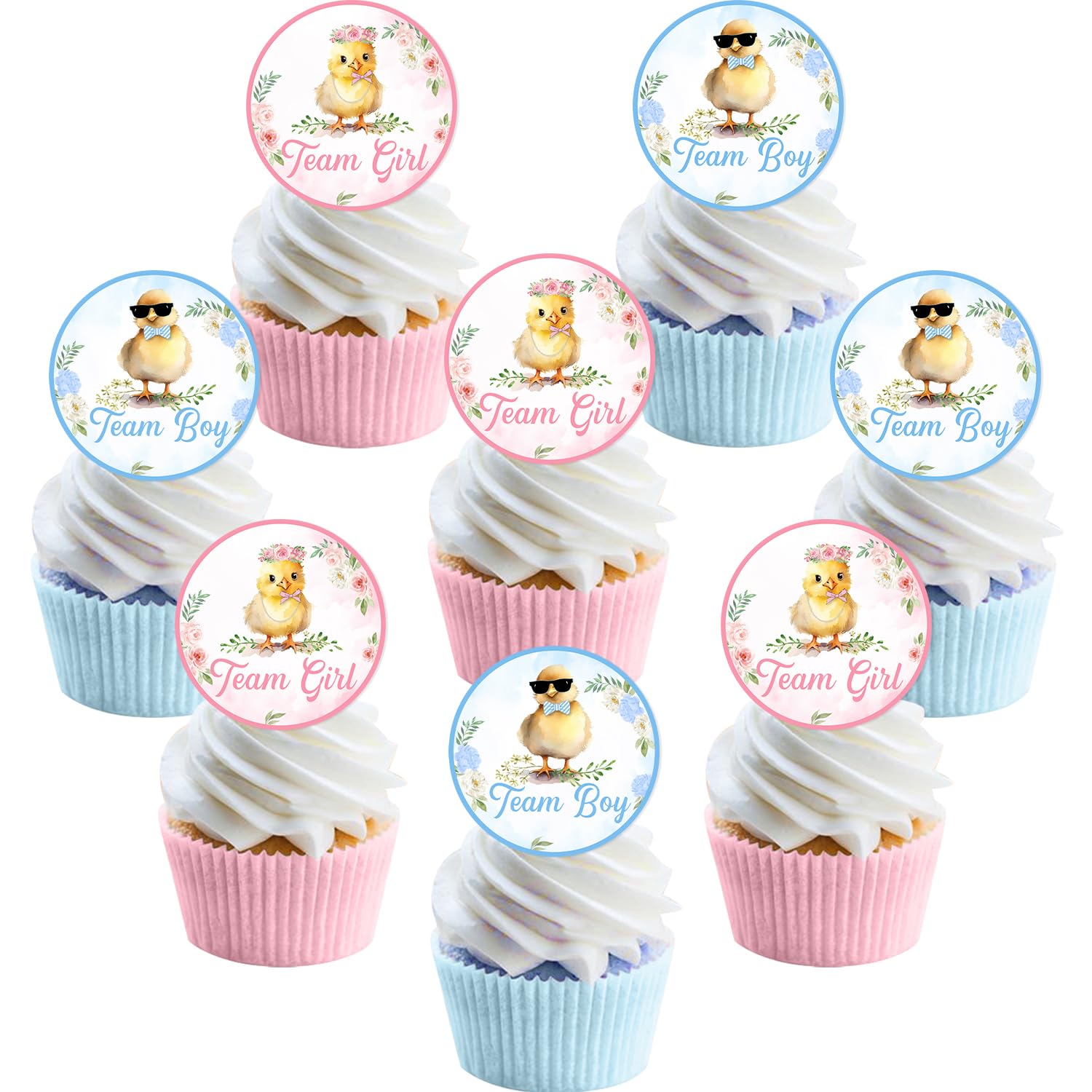 36Pcs Chicken Themed Gender Reveal Cupcake Toppers Pink Blue Gender Reveal Party Cake Decorations Double Sided Cupcakes Decor for Baby Shower Boy or