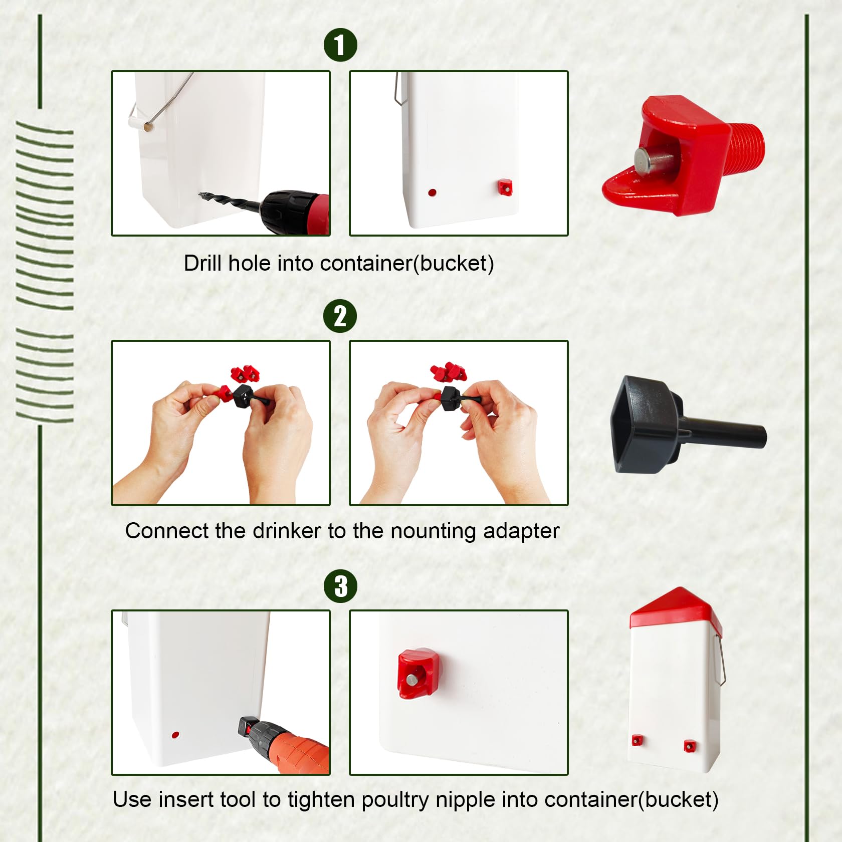 6pcs Horizontal Chicken Waterer Nipples Automatic Poultry Chicken Waterer with Drill bit Chicken Drinkers for Poultry (2spt, 6pcs)