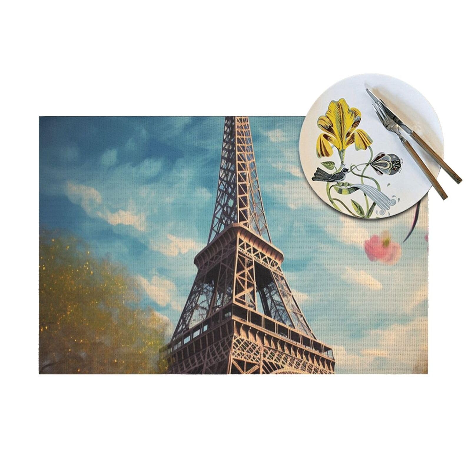 Set di 1 tovaglietta con citazione della Torre Eiffel di Parigi