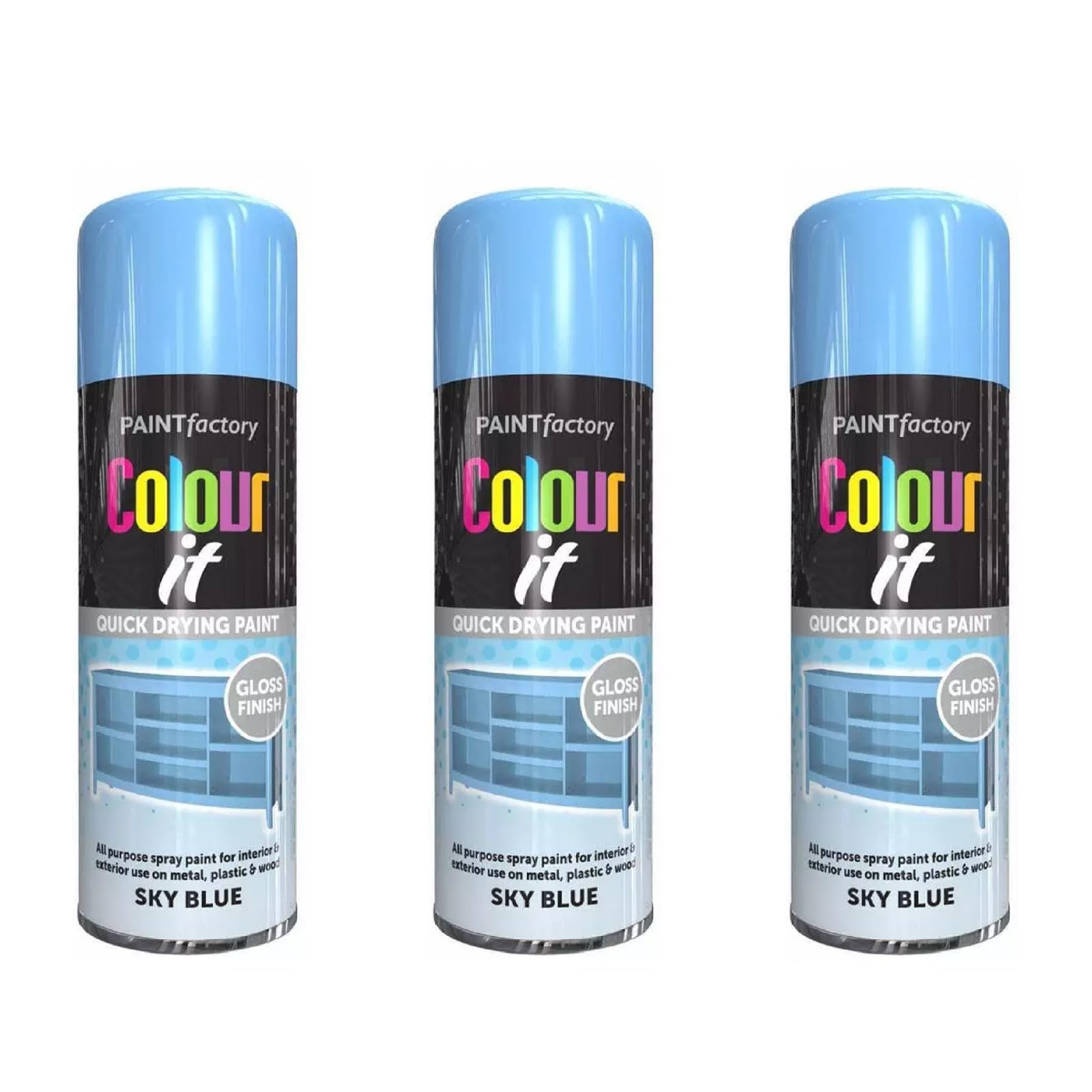 Ysamax 3Pcs Blue Gloss Spray Paint, Aerosol Form, Quick Drying Formula, Stunning Appearance, Excellent Coverage, Versatile Uses, Long-Lasting, 400Ml, (3Pcs)