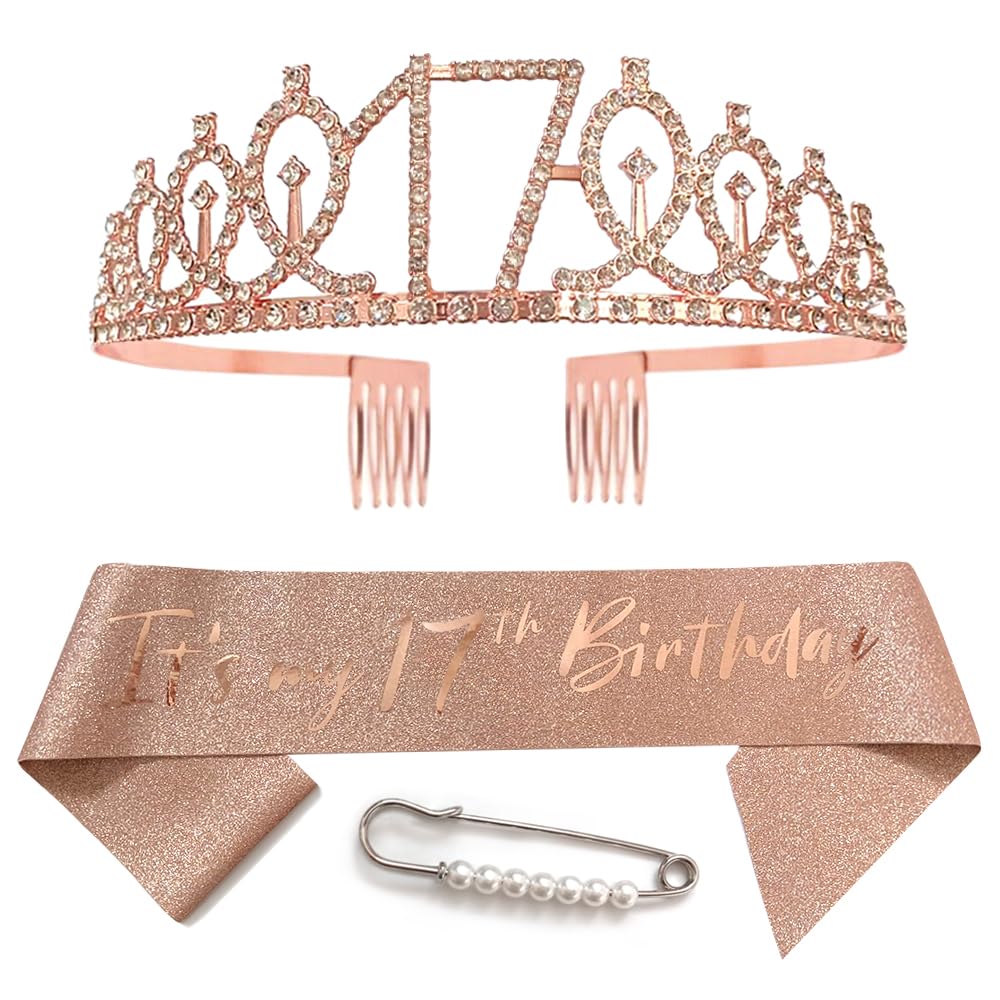 Écharpe et Diadème Princesses pour Filles - Anniversaire Or Rose - Épingle à Cheveux et Couronne pour un Joyeux Anniversaire