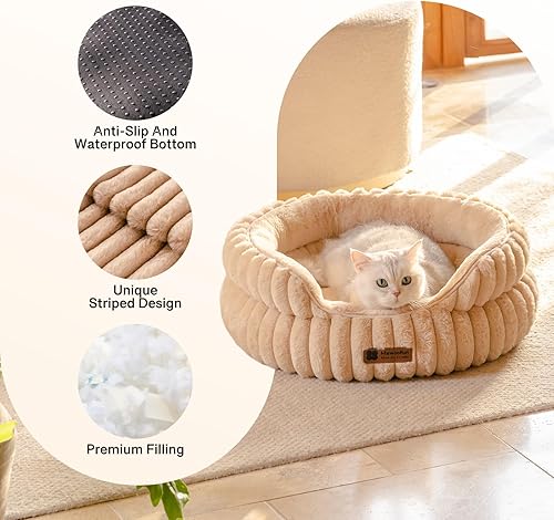 Miniatura 6 de MEWOOFUN Cama lavable para perros pequeños, camas para gatos de interior con parte inferior antideslizante, cama redonda para cachorros y gatitos
