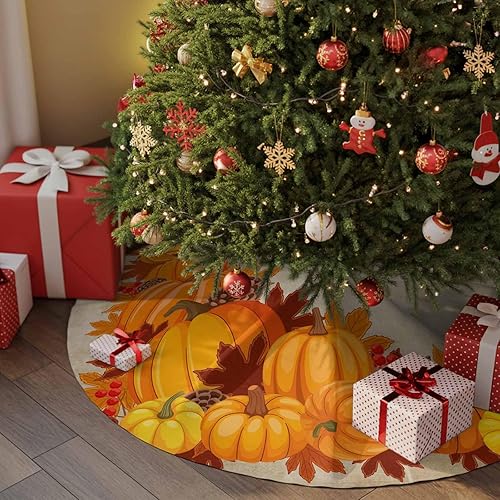 Miniatura 2 de Falda de árbol de Navidad de 48 pulgadas, falda de árbol de Navidad de Hello Fall, decoraciones de Navidad para interiores y exteriores, calabaza
