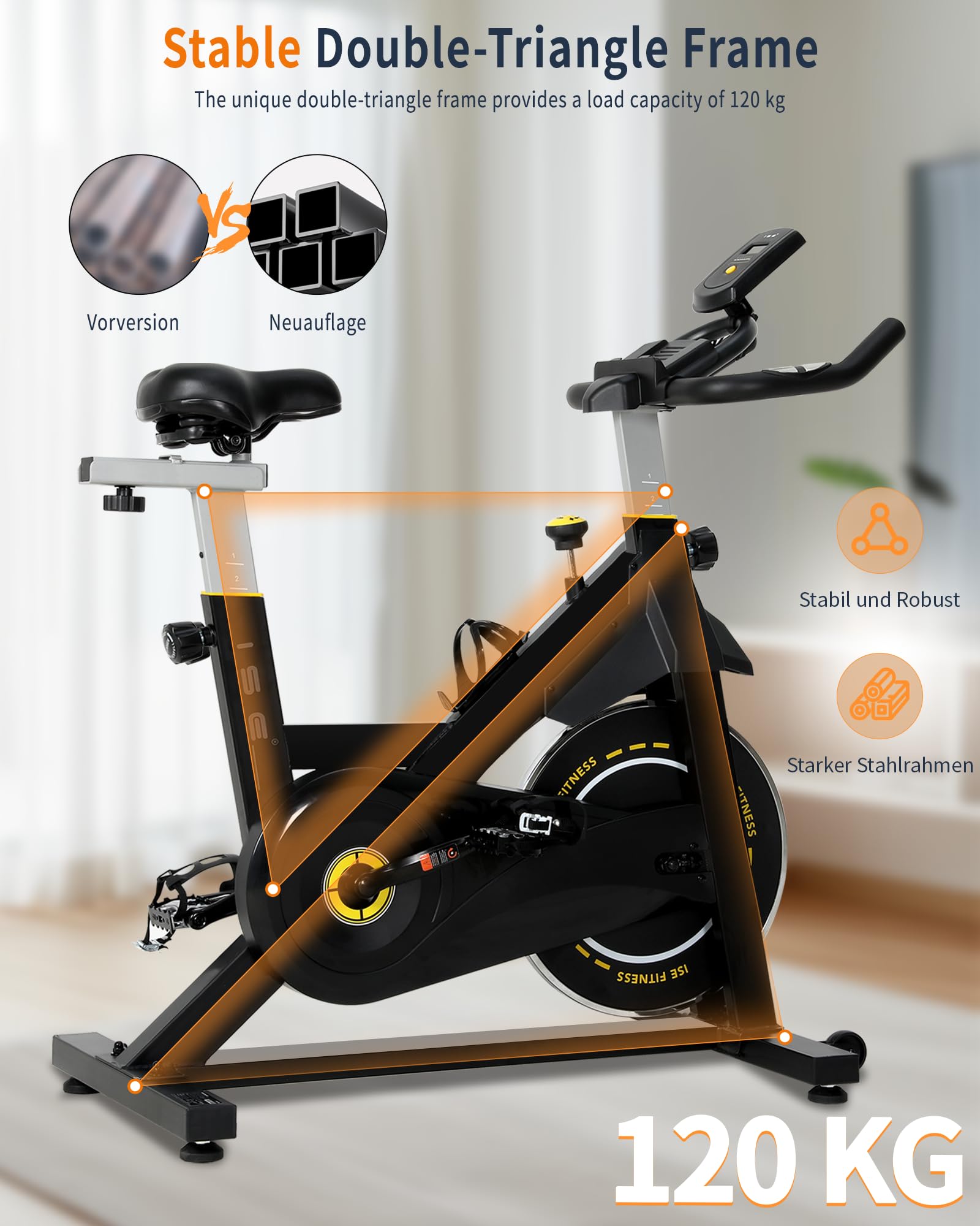 ISE Rower treningowy z wyświetlaczem LCD i monitorem tętna, do domu, ergometr, rower do użytku wewnątrz i na zewnątrz, rower treningowy z uchwytem i regulowanym oporem