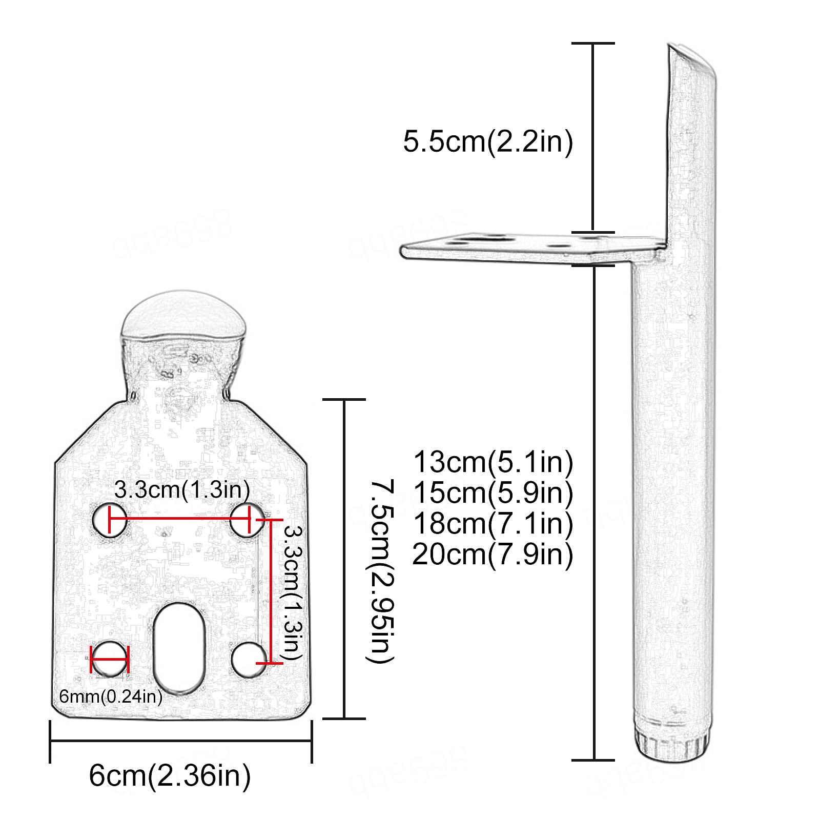 Gambe regolabili in pelliccia di metallo, 1320 cm, nero/d/argento, piedini di ricambio fai da te con viti, set di 4 per divani Cabi DeE15 cm (15 cm)