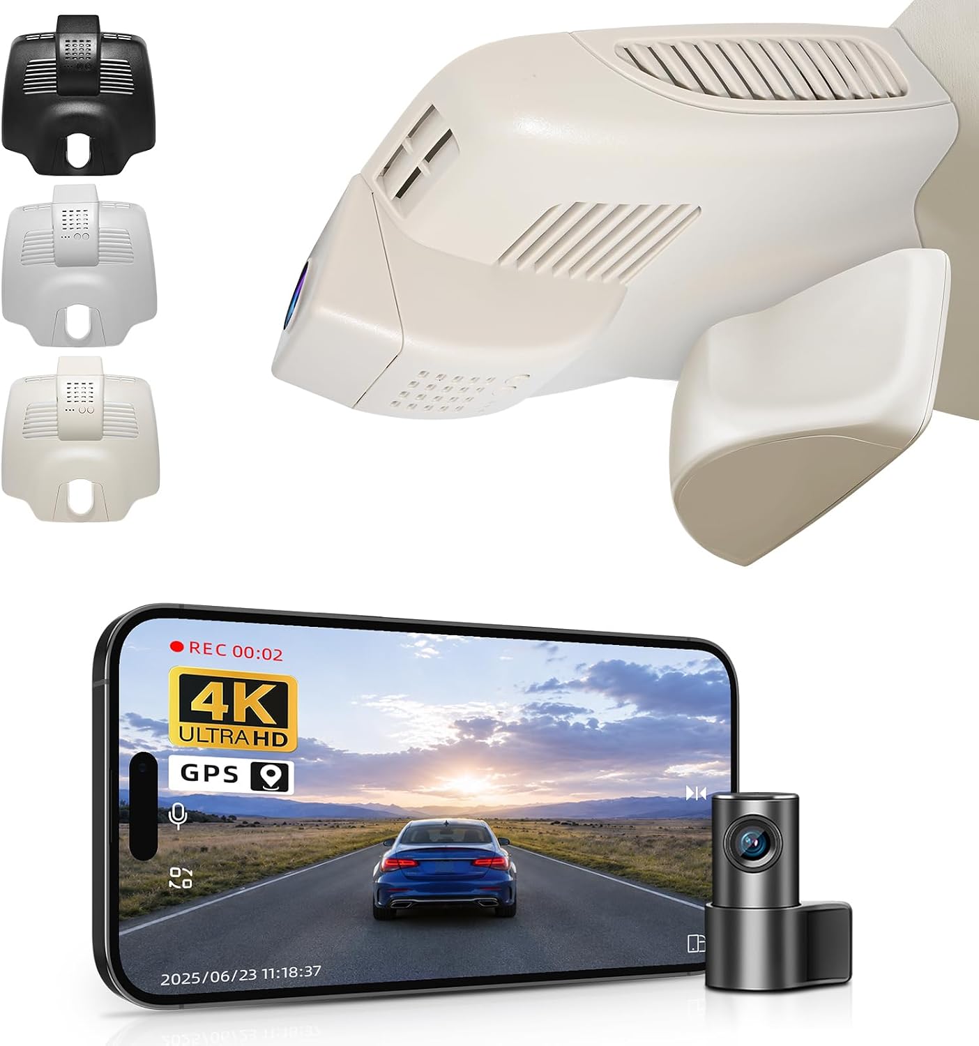 mangoal Front 4K and Rear 1080p Dash Cam for Mercedes-Benz C-Class Gen4 W/S/C/A 205 2015-2021(Model C Beige), C200 C250 C300 etc, OEM Look, WiFi & APP, Loop Recording, G-Sensor, GPS, 128GB Card