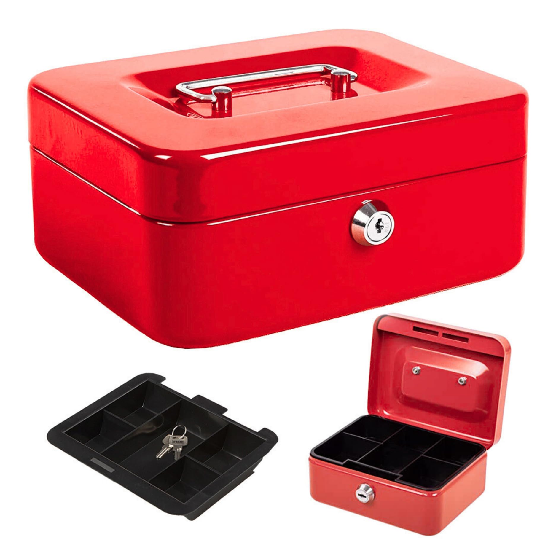 Marco Paul Interiors Red Marco Paul 6" Inch Money Box With Lock Metal Lock Box Money Tin Cash Boxes With Keys Petty Cash Tin Money Saving Box For Adults Strong Small Metal Money Safe For Cash