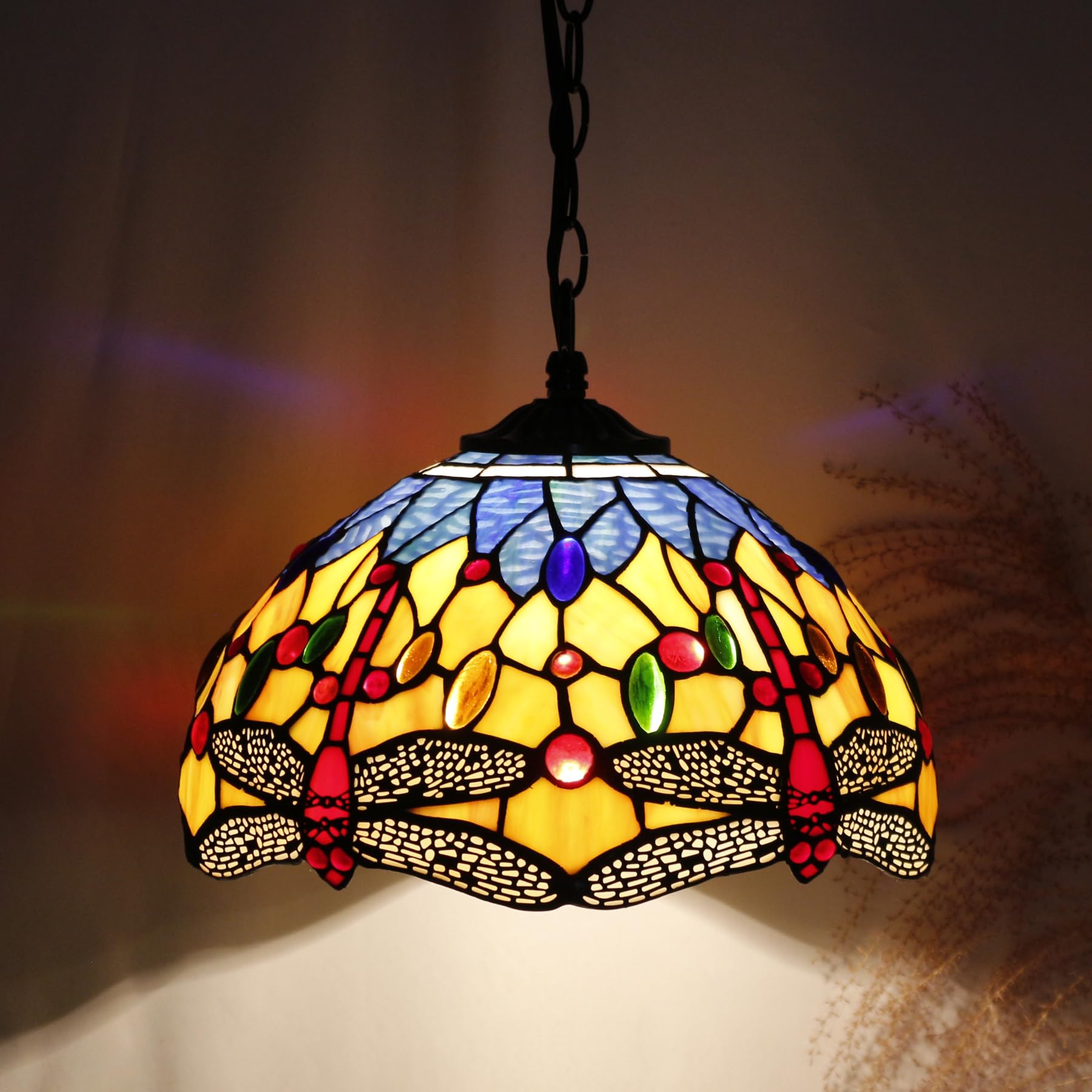 12 Inch Tiffany Lamp shade Replacement Only(Orange Blue Dragonfly